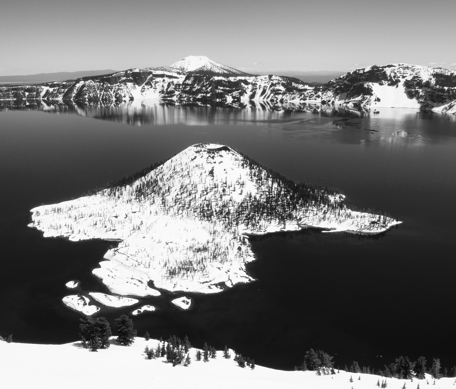 Wizard Island Blanketed in Snow