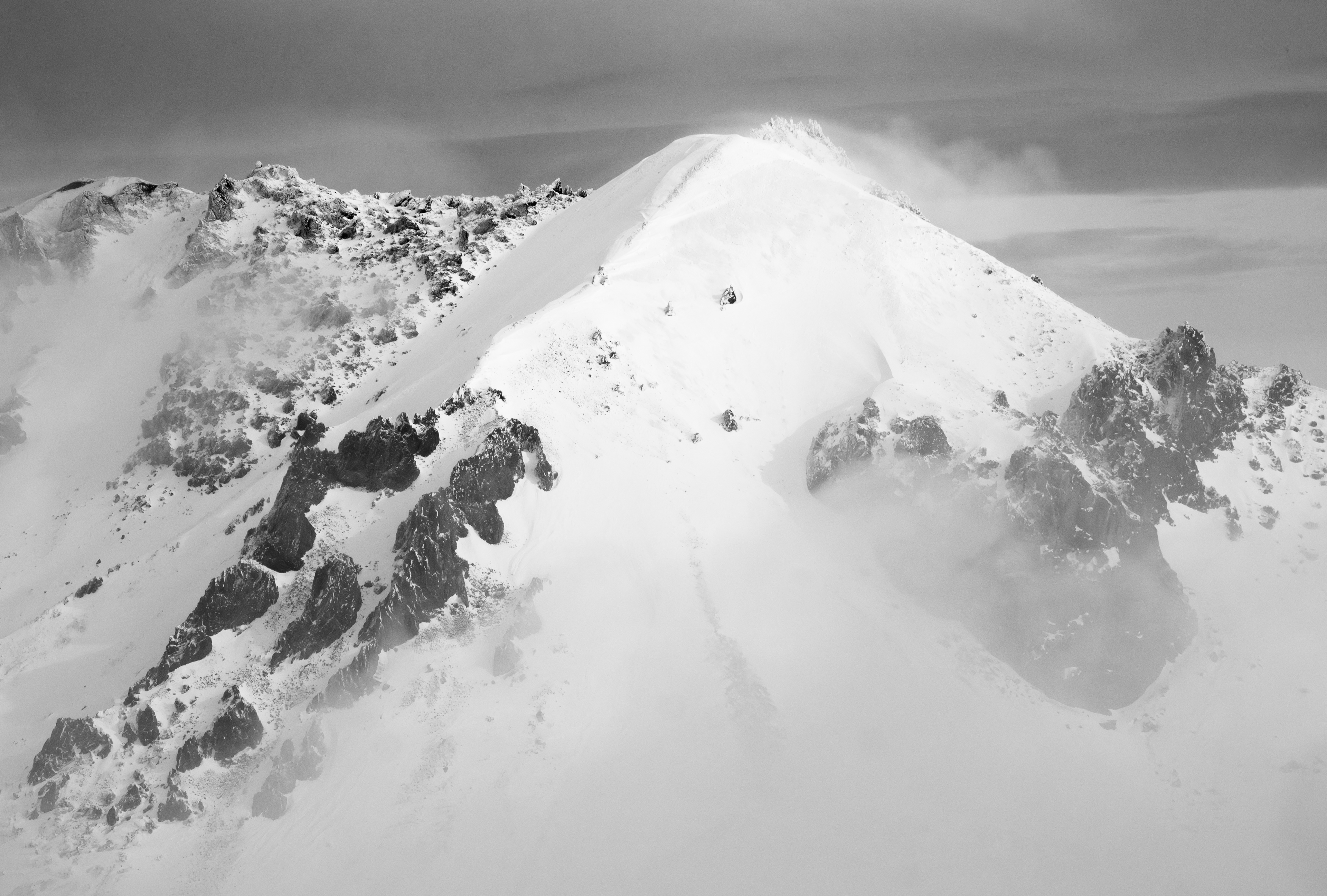 Lassen Peak, Snow Covered, in the Fog