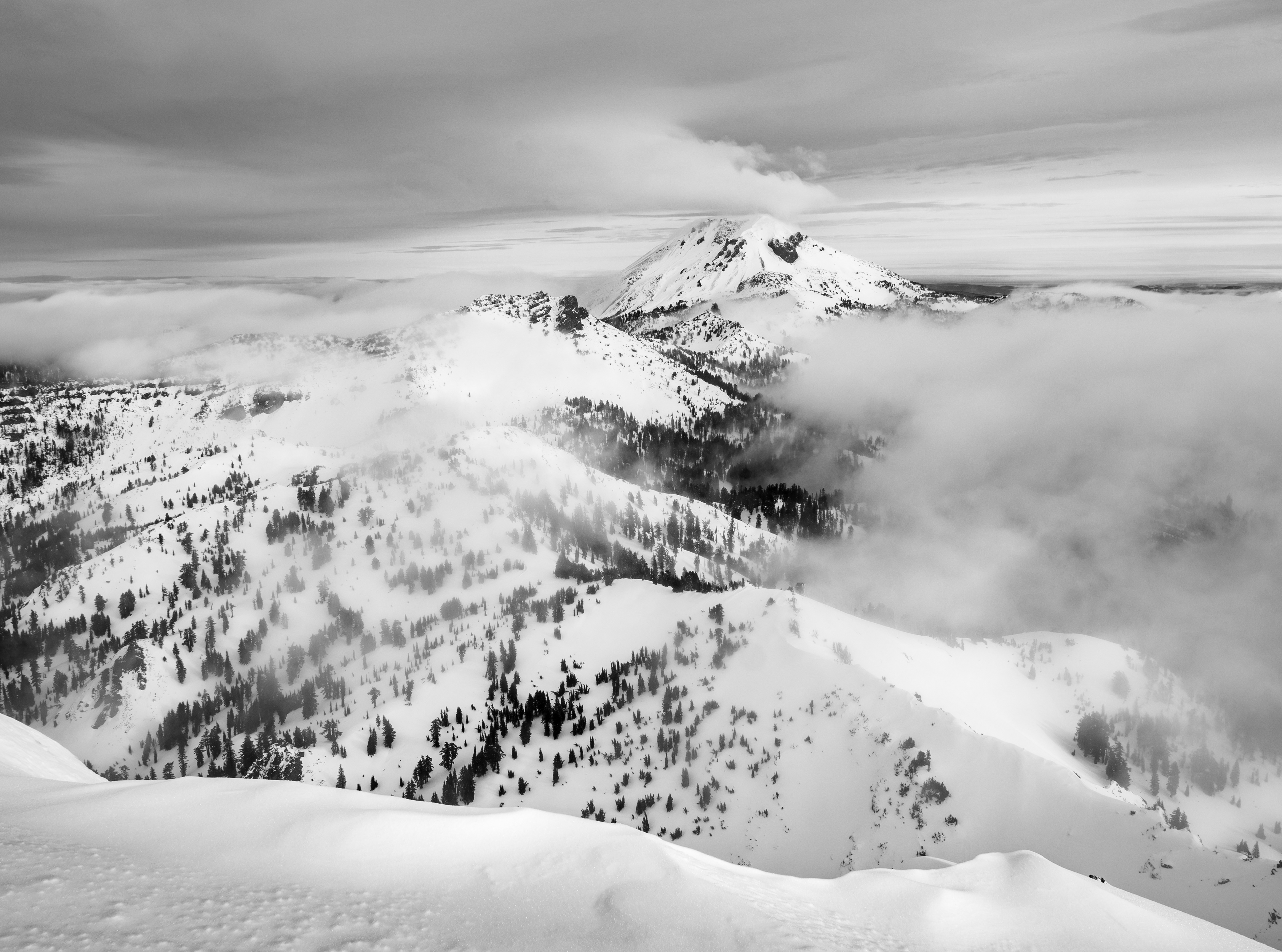 Lassen Enveloped in Fog and Snow