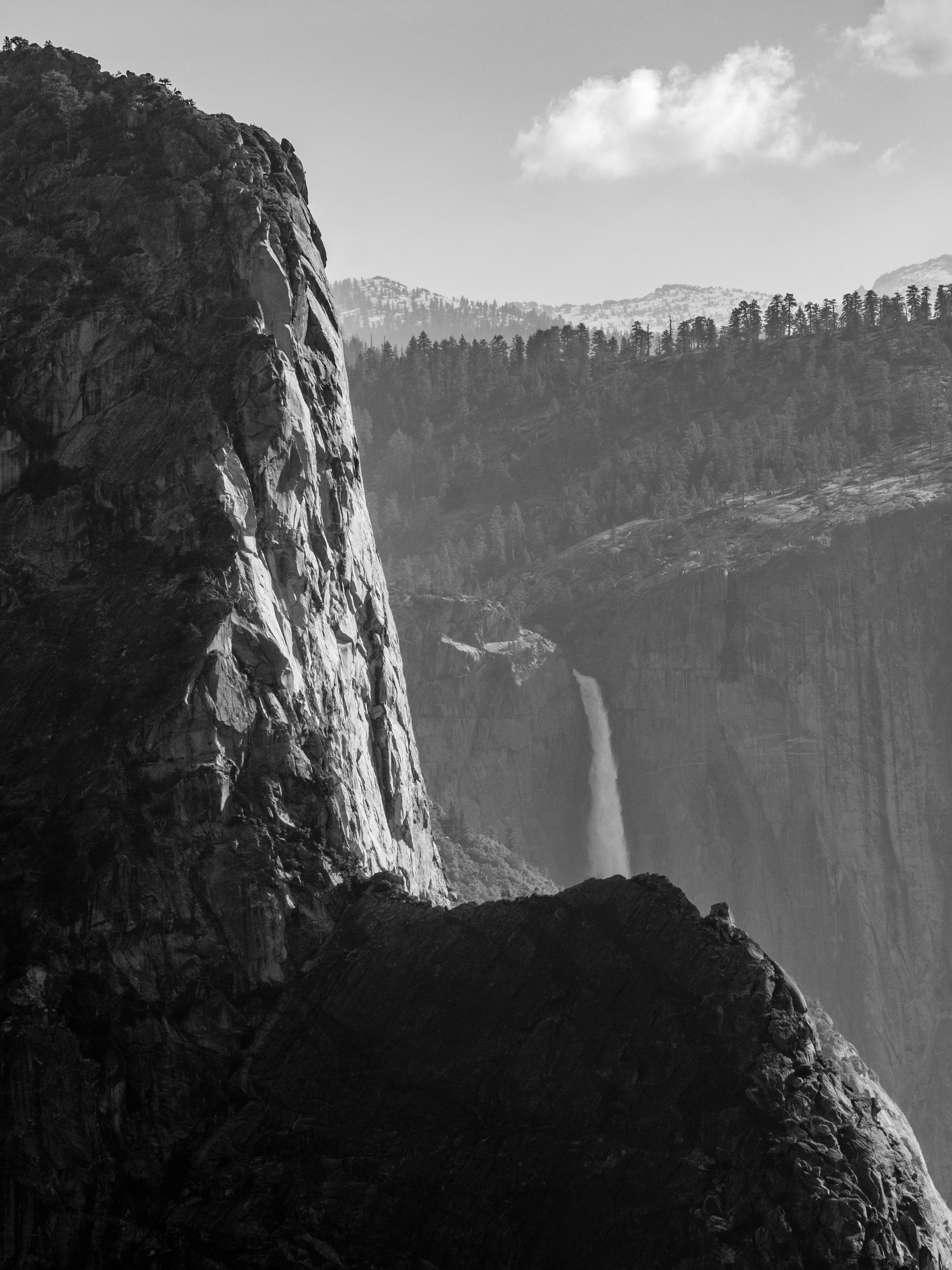 Upper Yosemite Fall Framed Between Middle Brother and Lower Brother