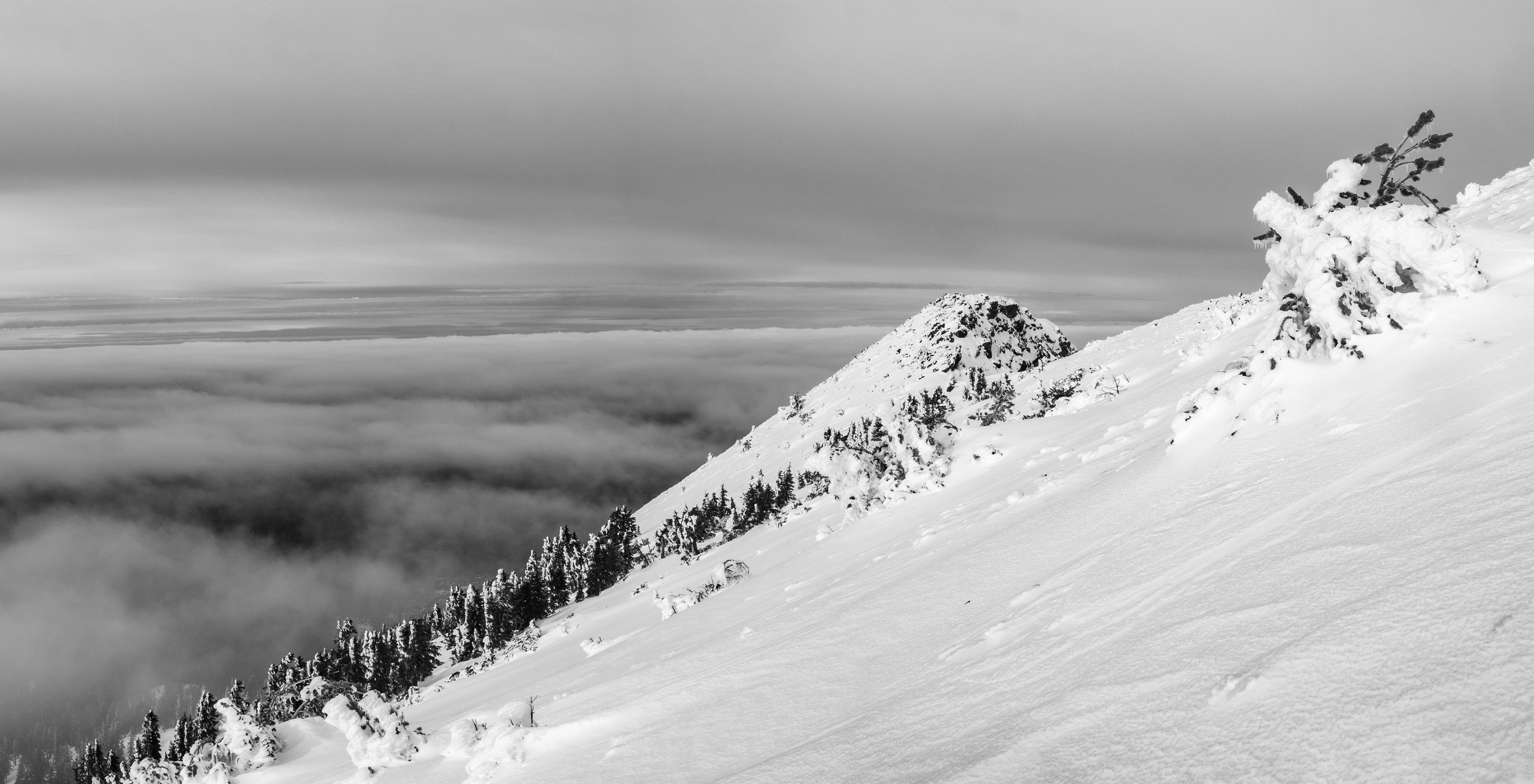 Ascending a Snow Covered Brookeoff Mountain