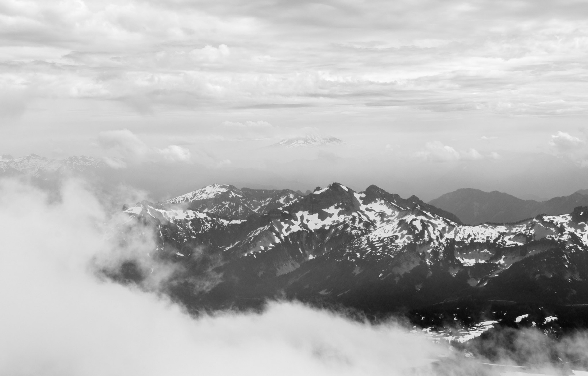 Low Clouds in the Surrounding Mountains of Mount Rainier