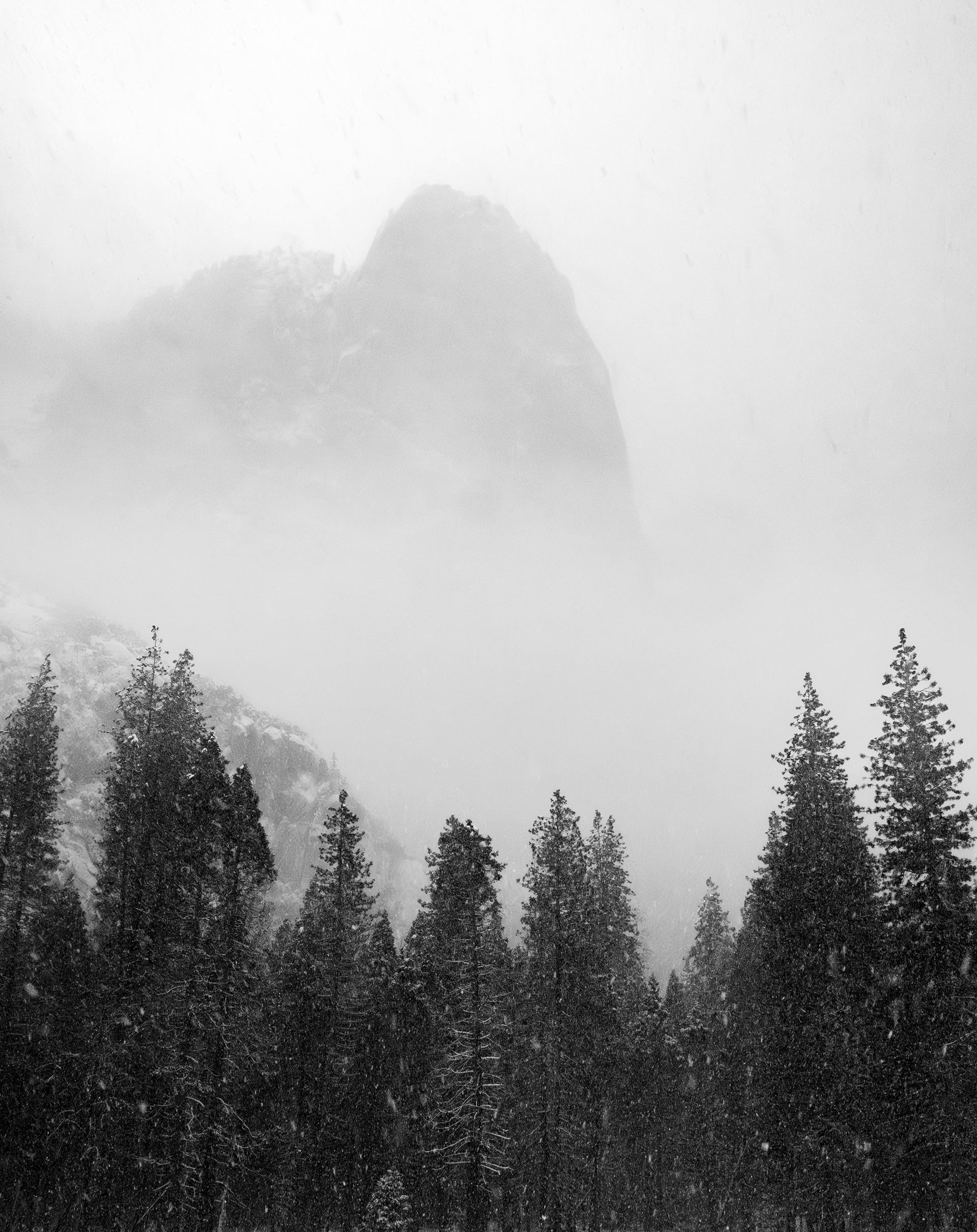 Sentinel Rock Obscured in Fog