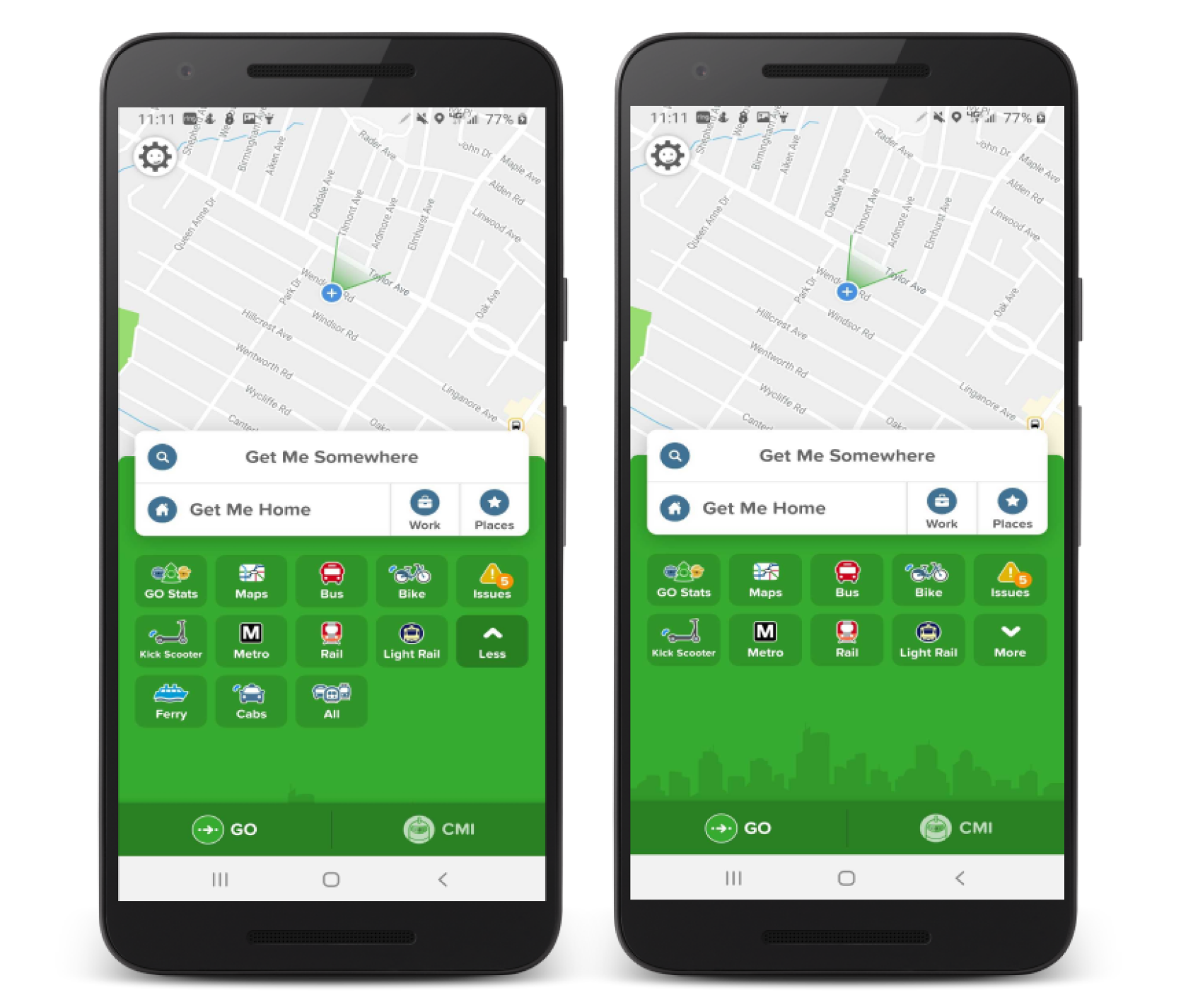 Two Citymapper screens for competitive analysis
