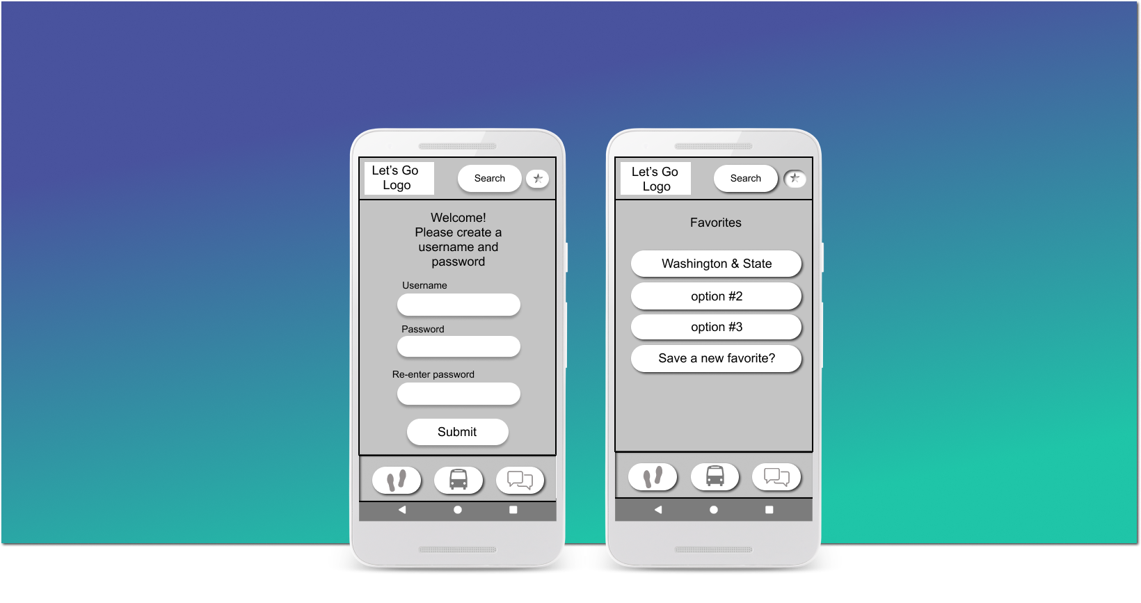 Low fidelity prototype for let's go app