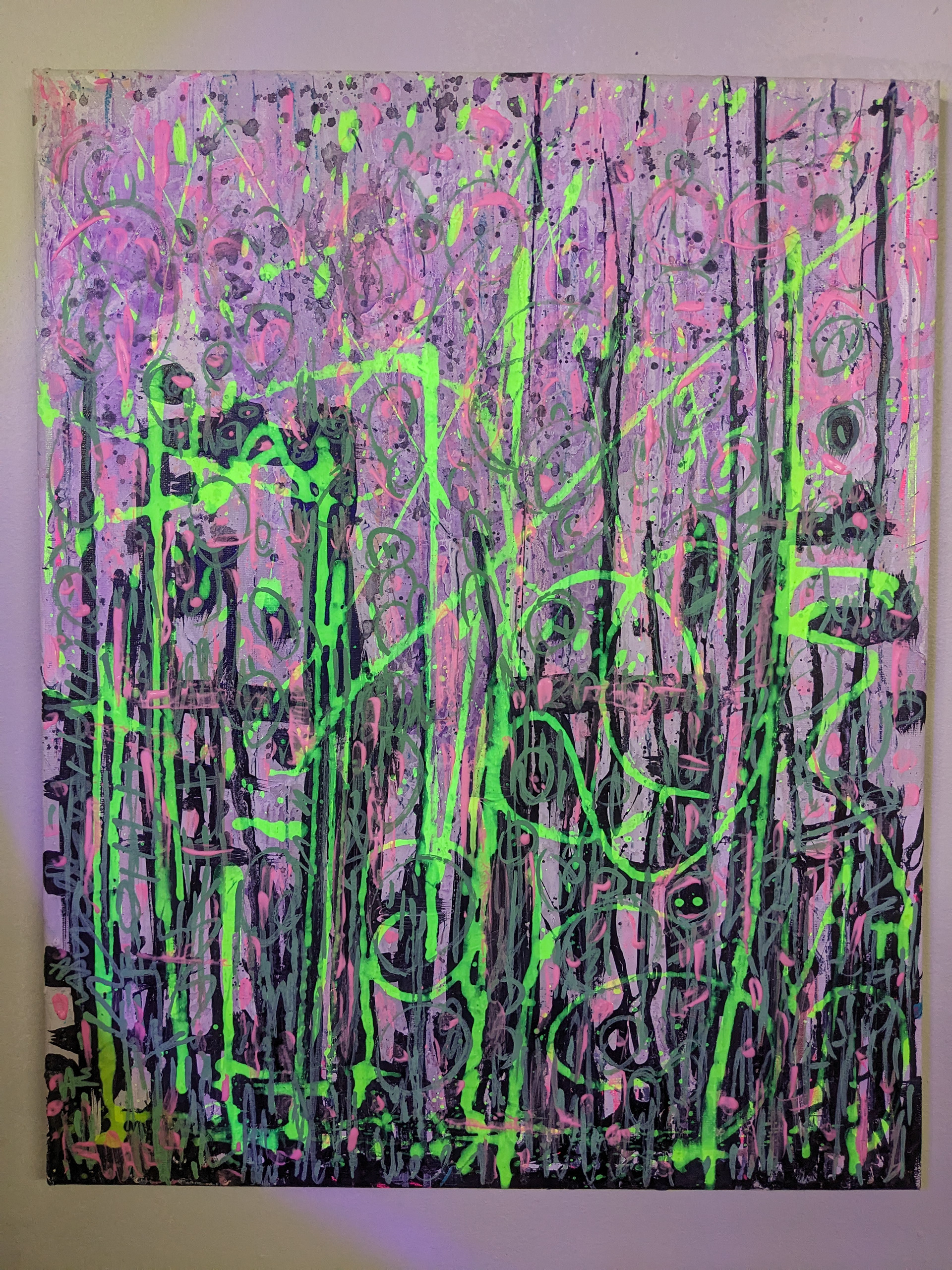 Acrylic and custom mixed glow in the dark paint on canvas - AVAILABLE