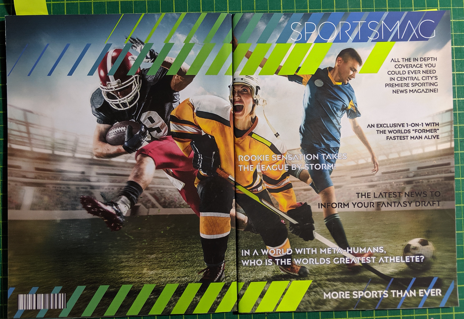 I designed and constructed 3 copies of these props magazines