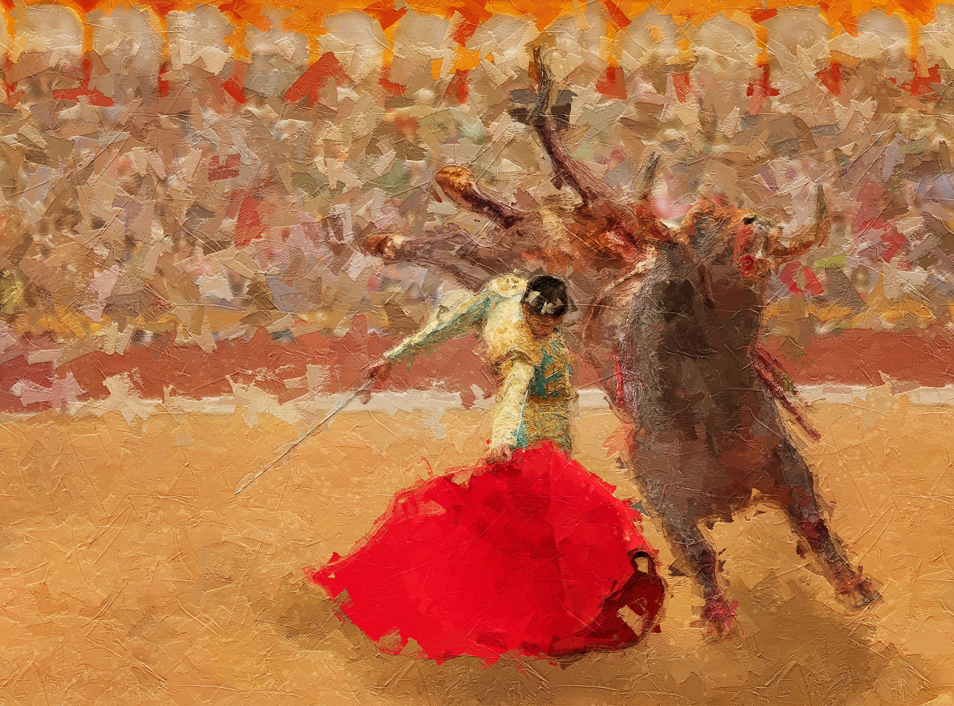 Photoshop painting for a feature film still in production. 5 images converted into one and then turned into an abstract painting!