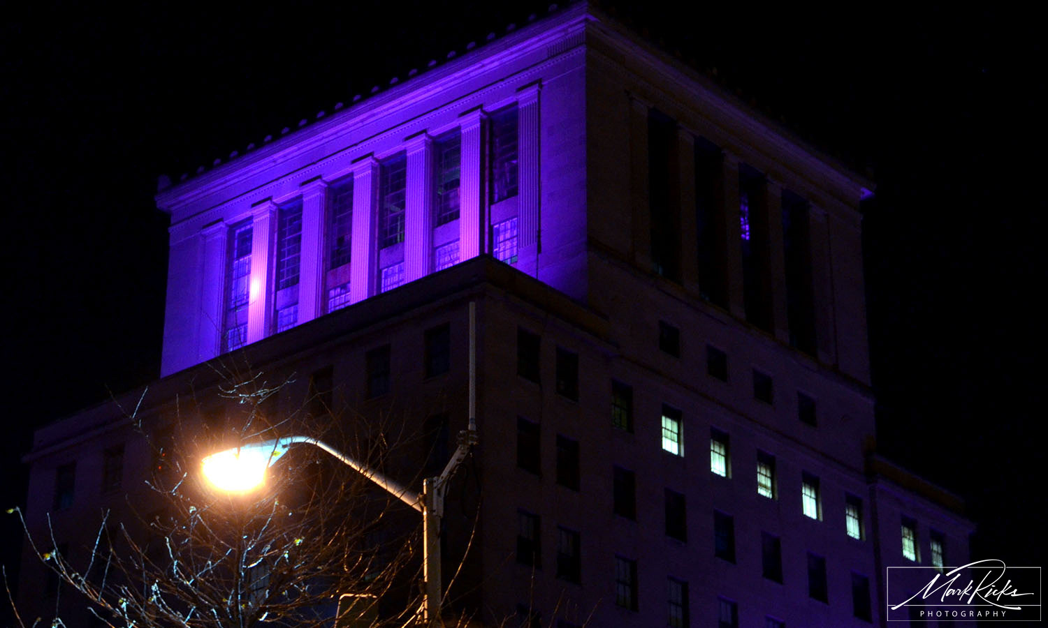 City Hall with purple lights