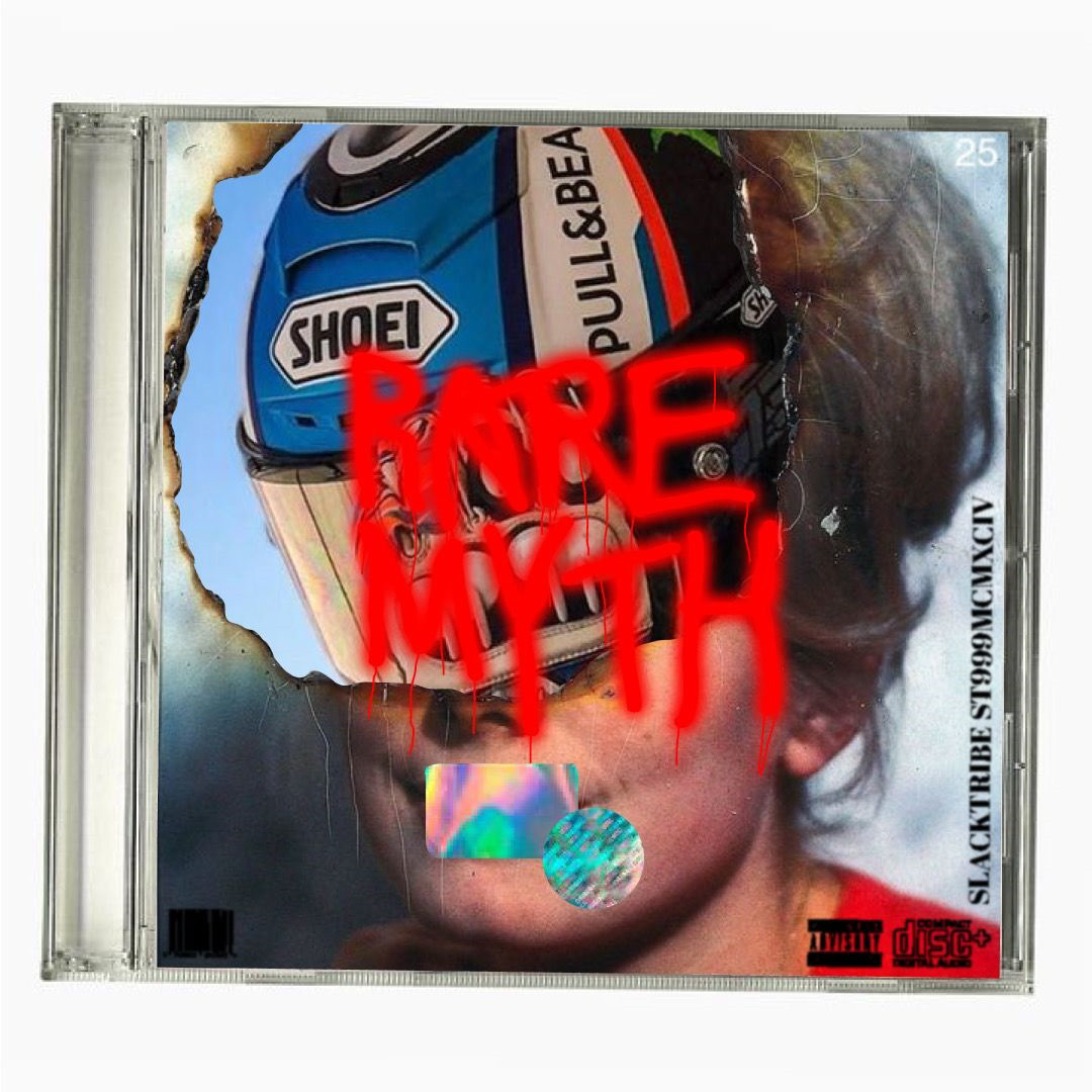 An exploration in mockups, texture and layouts for my brand "RARE MYTH" in an album cover design. The album is currently in progress.