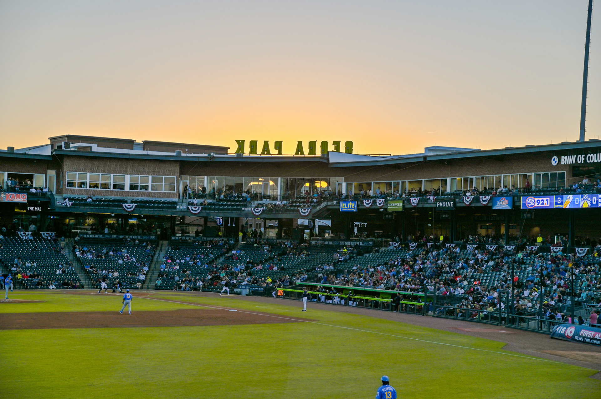 Wid shot of the third baseline of the baseball game