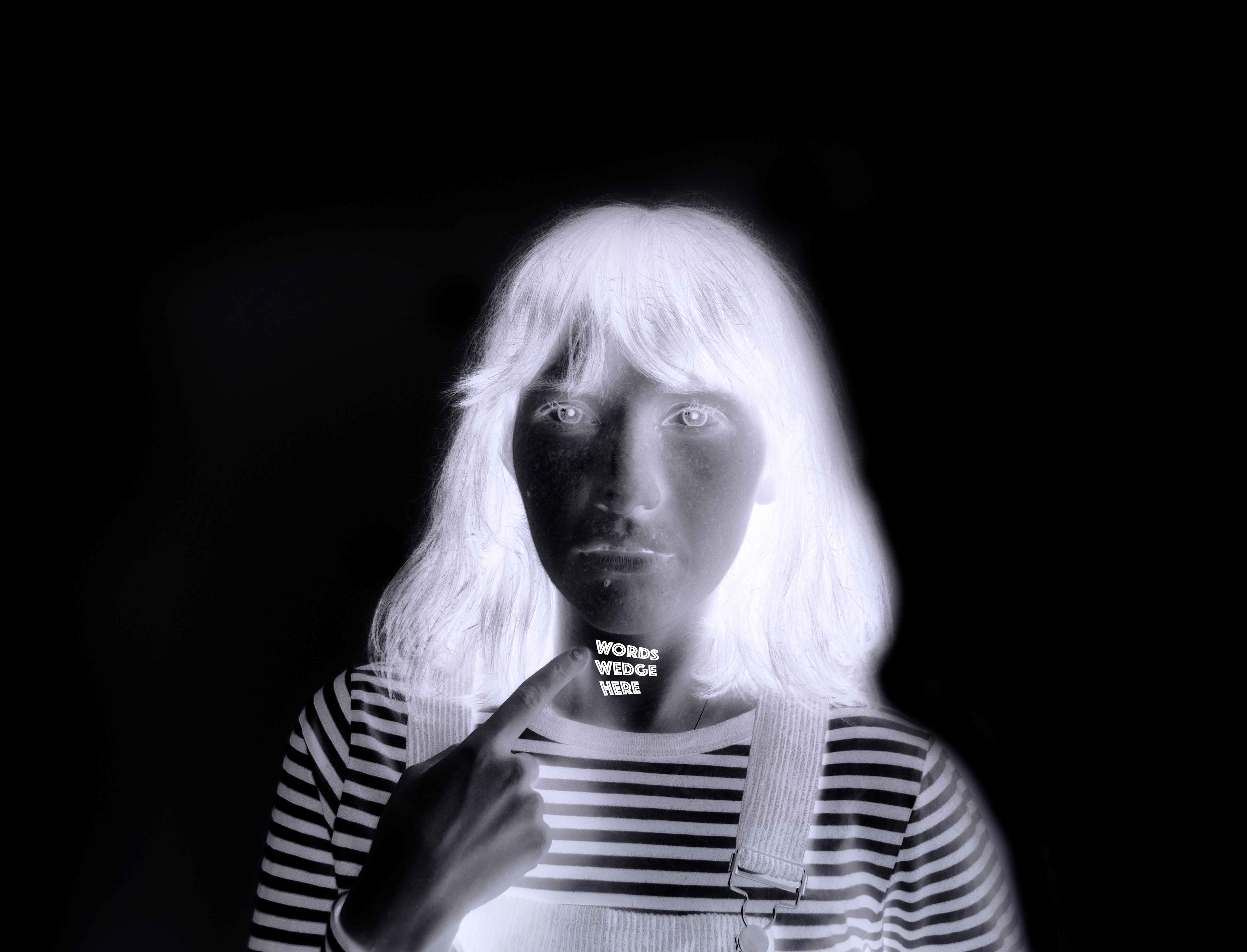 X-ray-like iamge with a woman pointing to her throat.