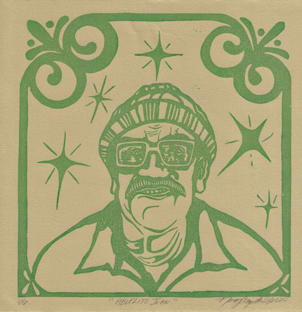 Abuelito Juan, 2020. Relief Print. 12x12 inches.