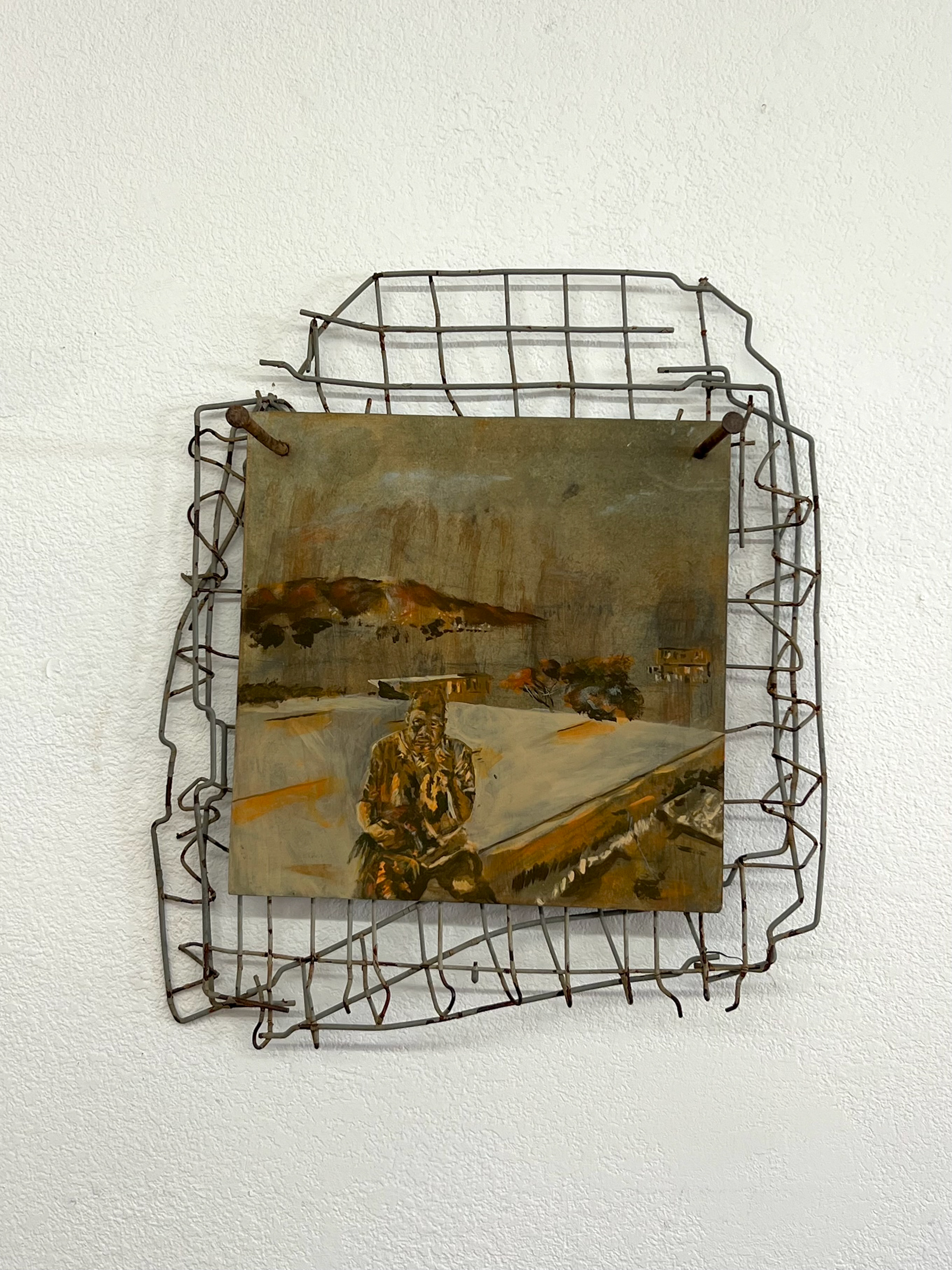 Lecturas, 2023. Found objects, acrylic paint. 19 x 26 inches.