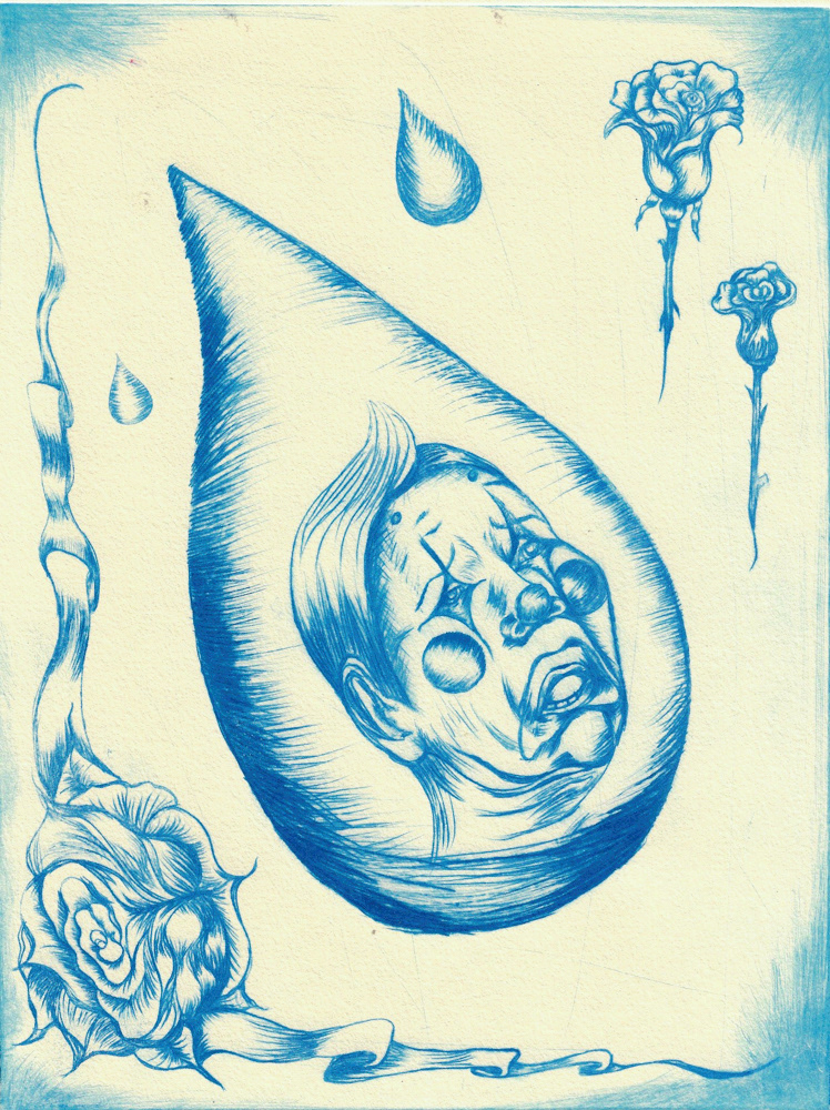 Sin Payaso, no hay Fiesta, 2022. Etching on cotton paper. 11 x 9 inches.