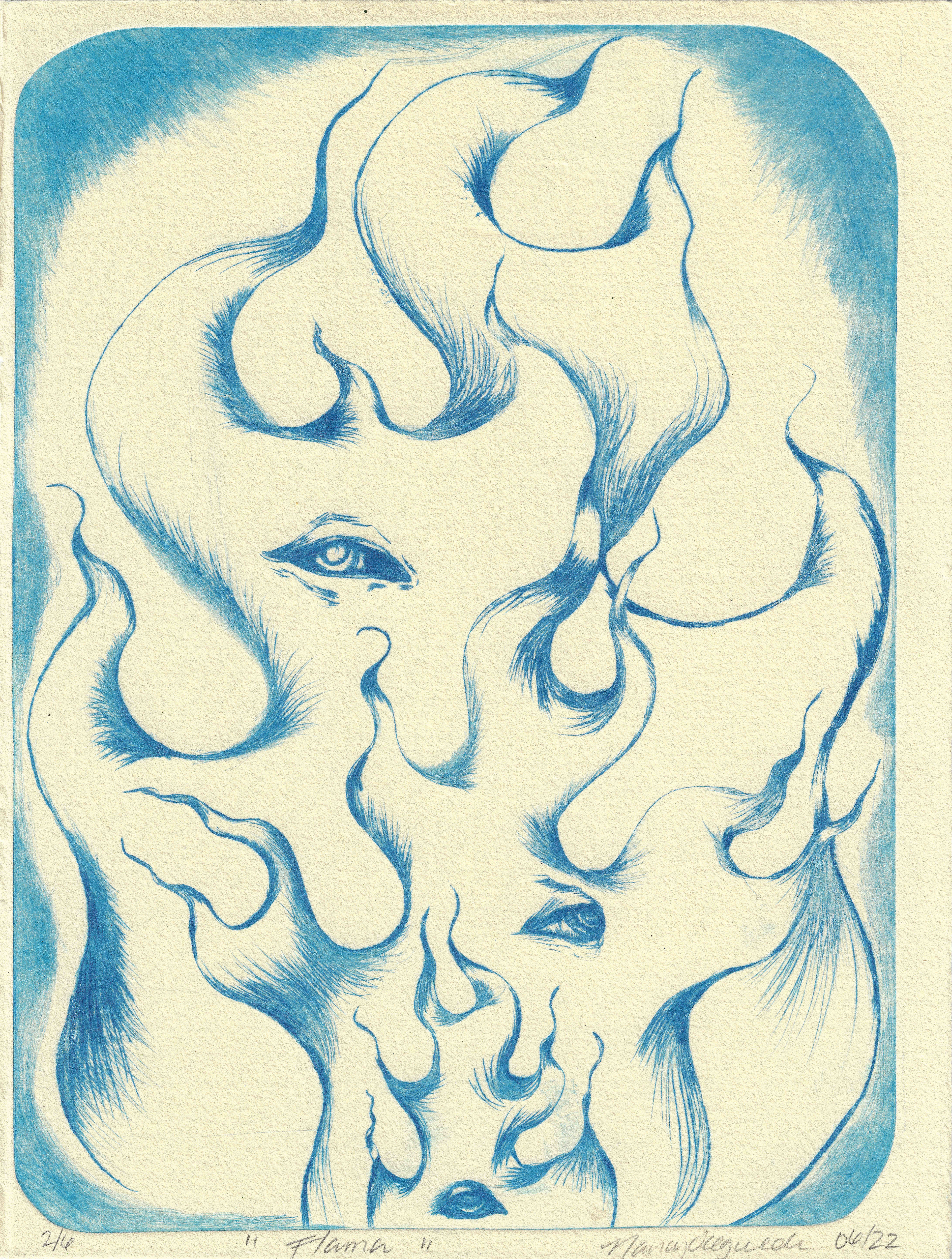 Flama, 2022. Etching on cotton paper. 11x9 inches. 