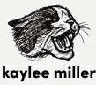 kaylee miller's portfolio logo. Logo is a drawn picture of their cat, Finnie. It is a 3/4ths angle facing to the right with his mouth open in a hissing form. underneath the image is text that says "kaylee miller".