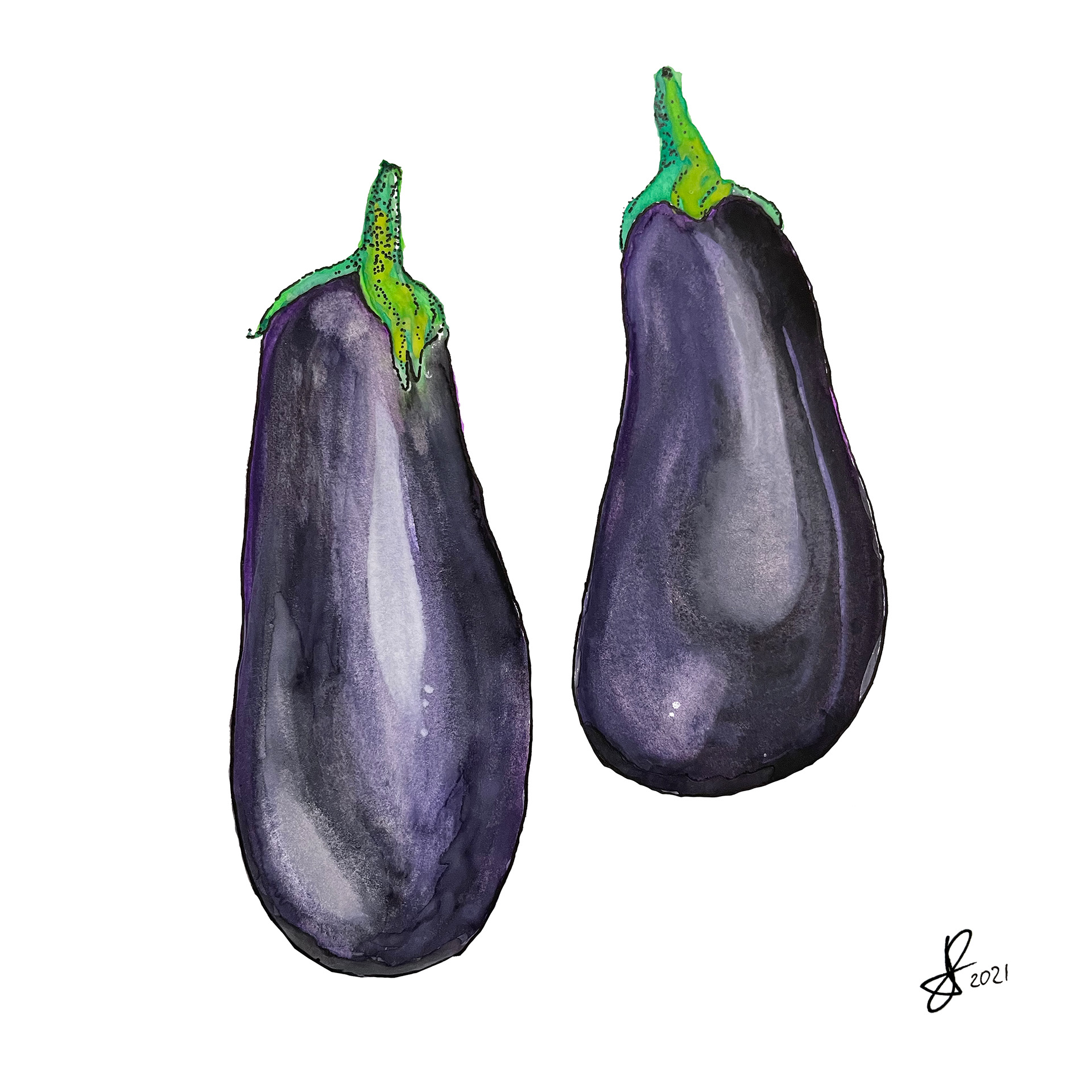 Traditional Watercolor - Eggplants