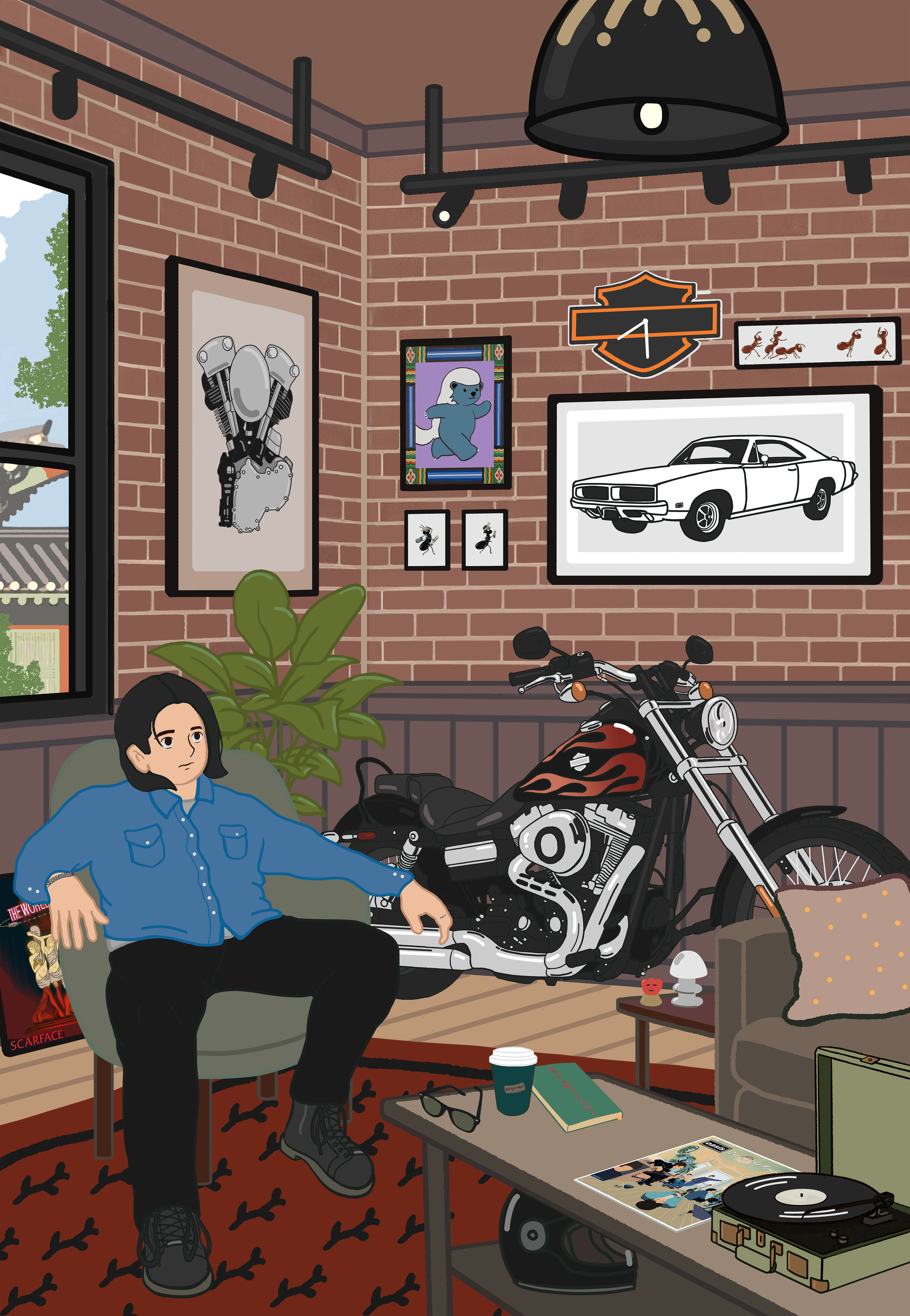 On a sleepy day, in my small and precious space, Digital painting, 2024