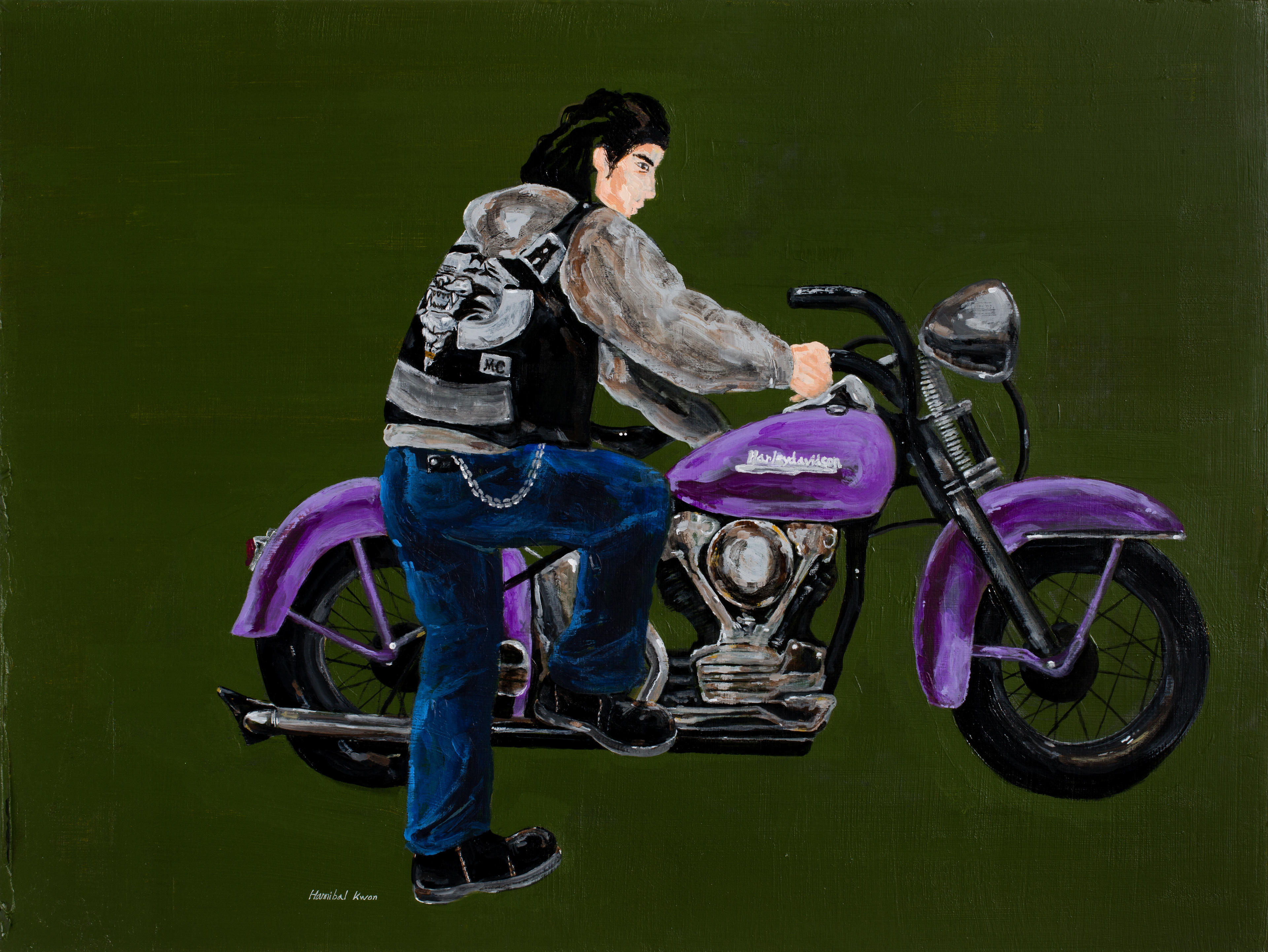 Knucklehead bike kickstart, Acrylic on wodden board, 60x80cm, 2017