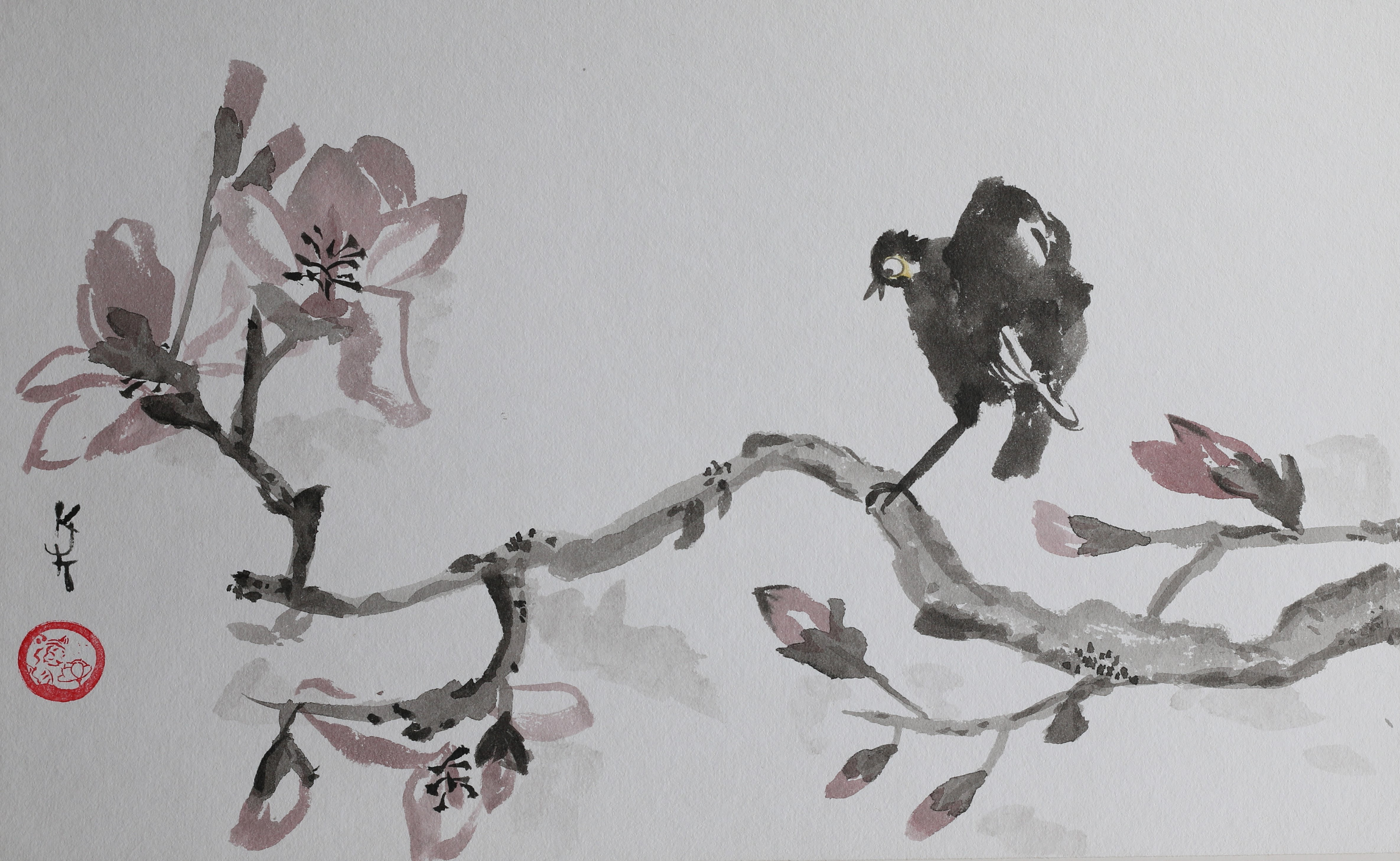 Scratch on the magnolia - £190 (Framed 45x62cm)