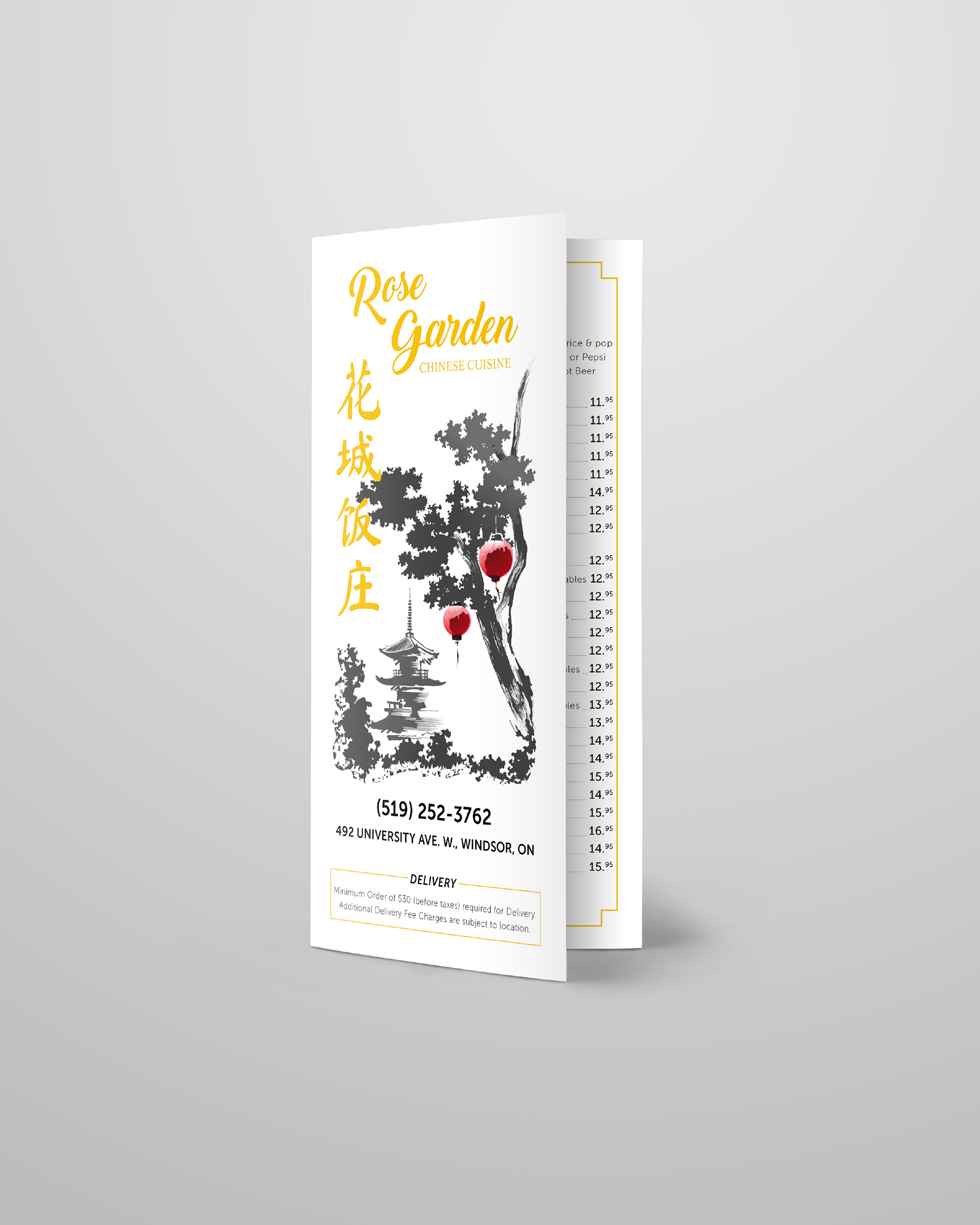 Rose Garden Chinese Cuisine Take-Out Menu Mock Up