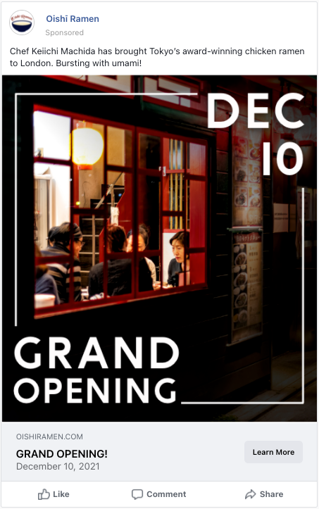 Oishi Ramen Facebook Ad: Grand Opening