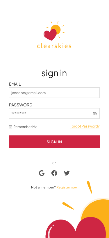 ClearSkies Sign In Screen