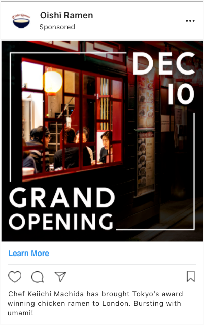 Oishi Ramen Instagram Ad: Grand Opening