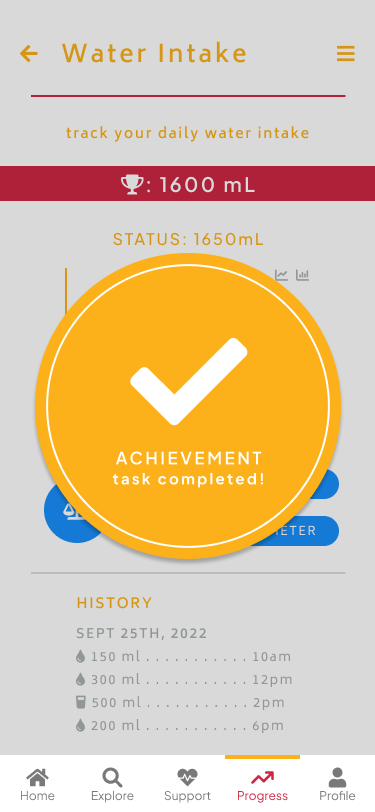 ClearSkies Water Intake Achievement Pop Up