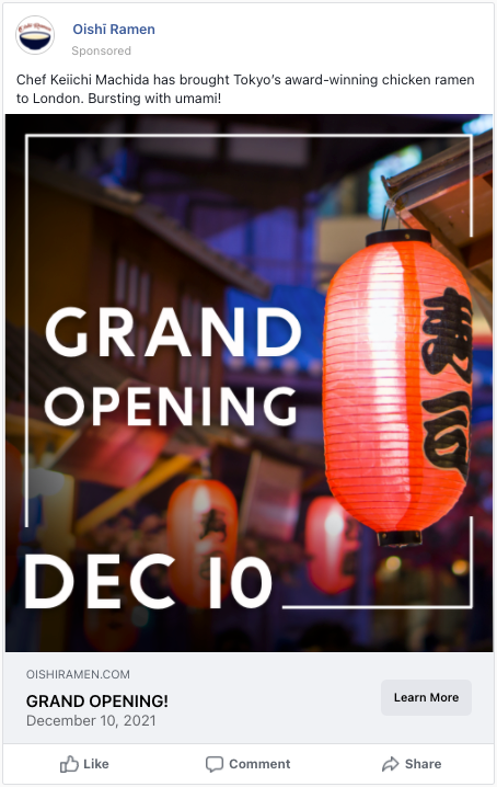 Oishi Ramen Facebook Ad: Grand Opening