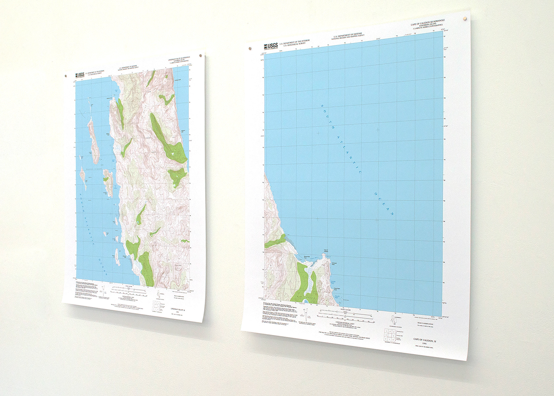 Two of six quadrangles depicting Saxemberg Island