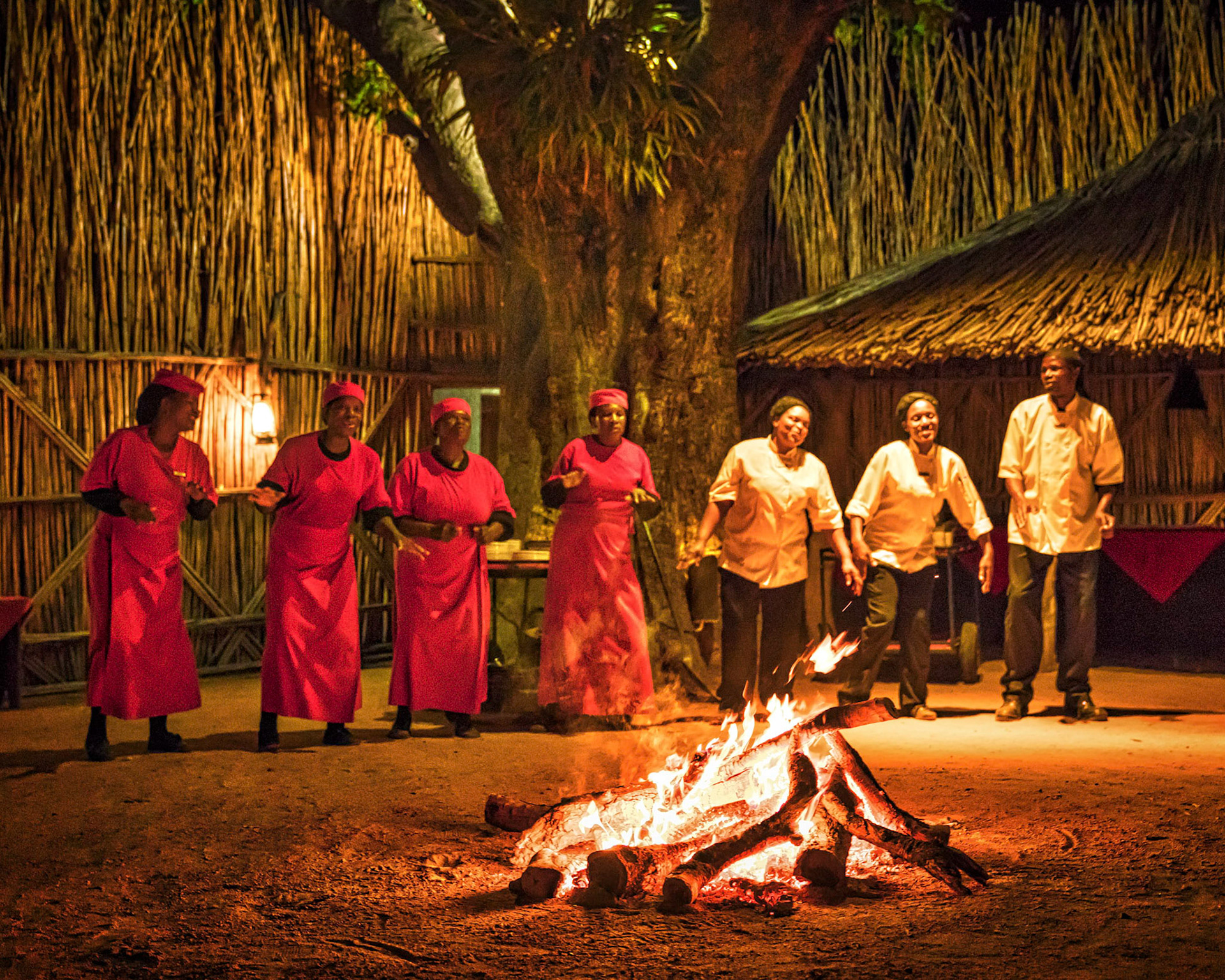 Staff at Mala Mala Game Reserve-performing happy anniversary.