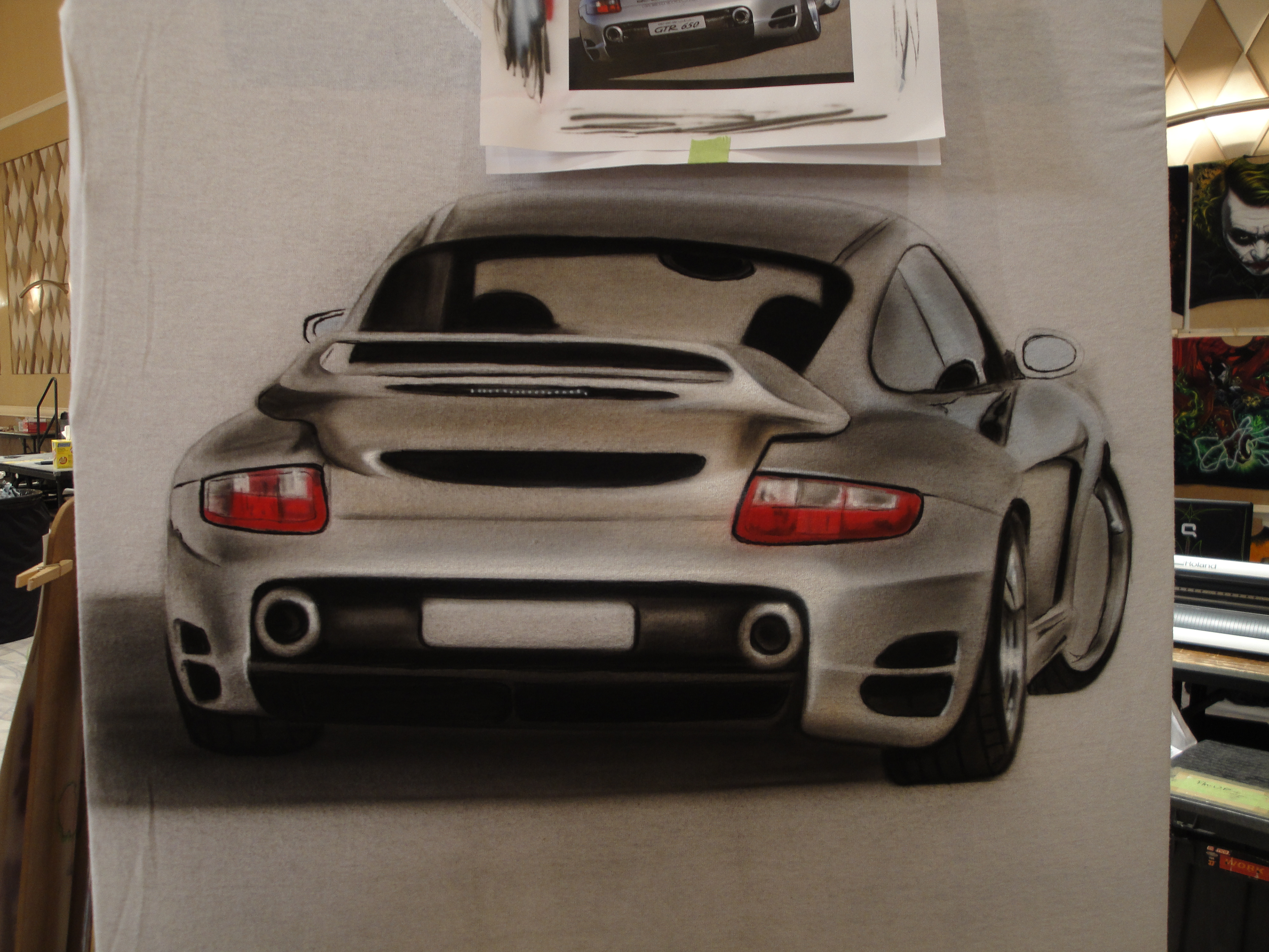 Porsche (airbrush on white t-shirt)
