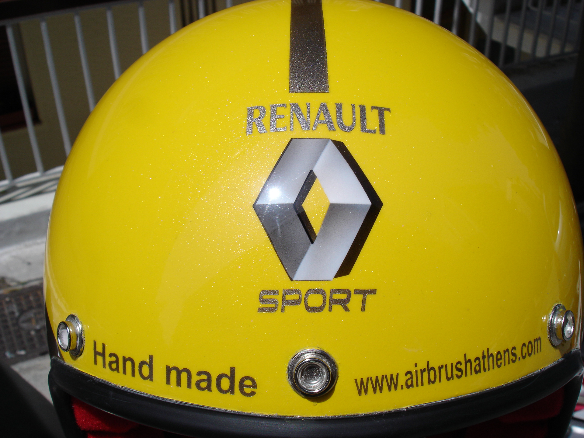 Renault R26 F1 Team airbrush - custom paint on Sparco race helmet