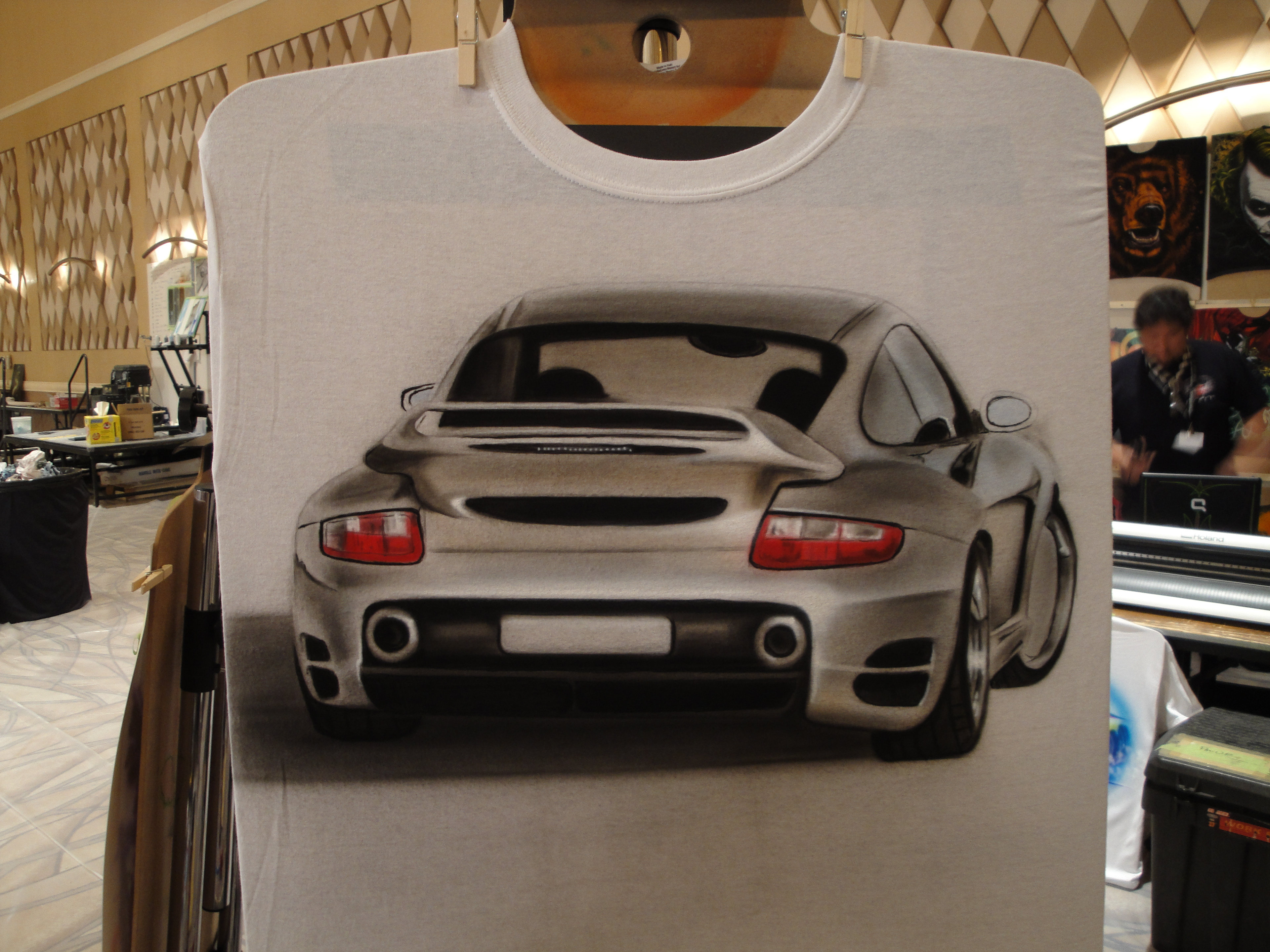 Porsche (airbrush on white t-shirt)