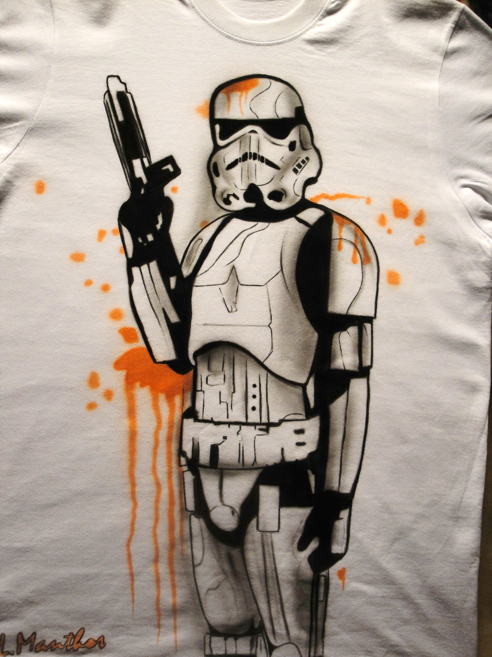 Storm trooper (airbrush on white t-shirt)