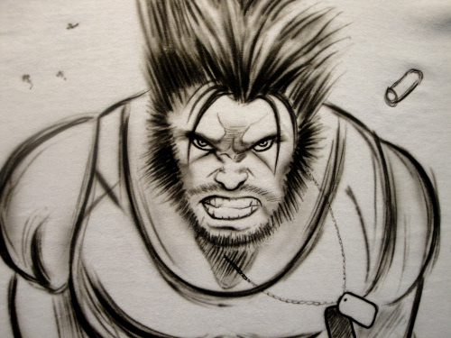 Wolverine (airbrush on white t-shirt)