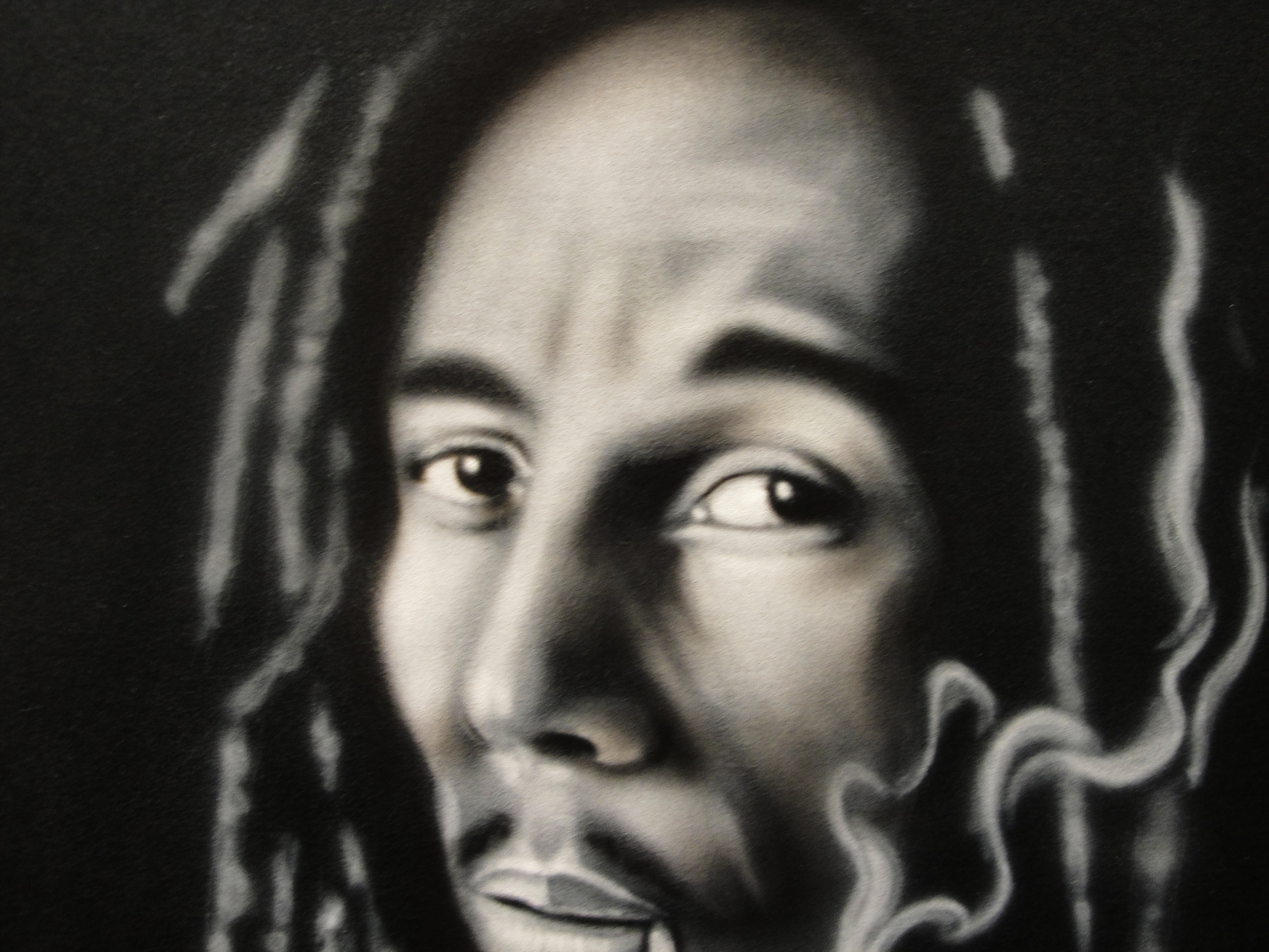 Bob Marley portrait (airbrush on black t-shirt)