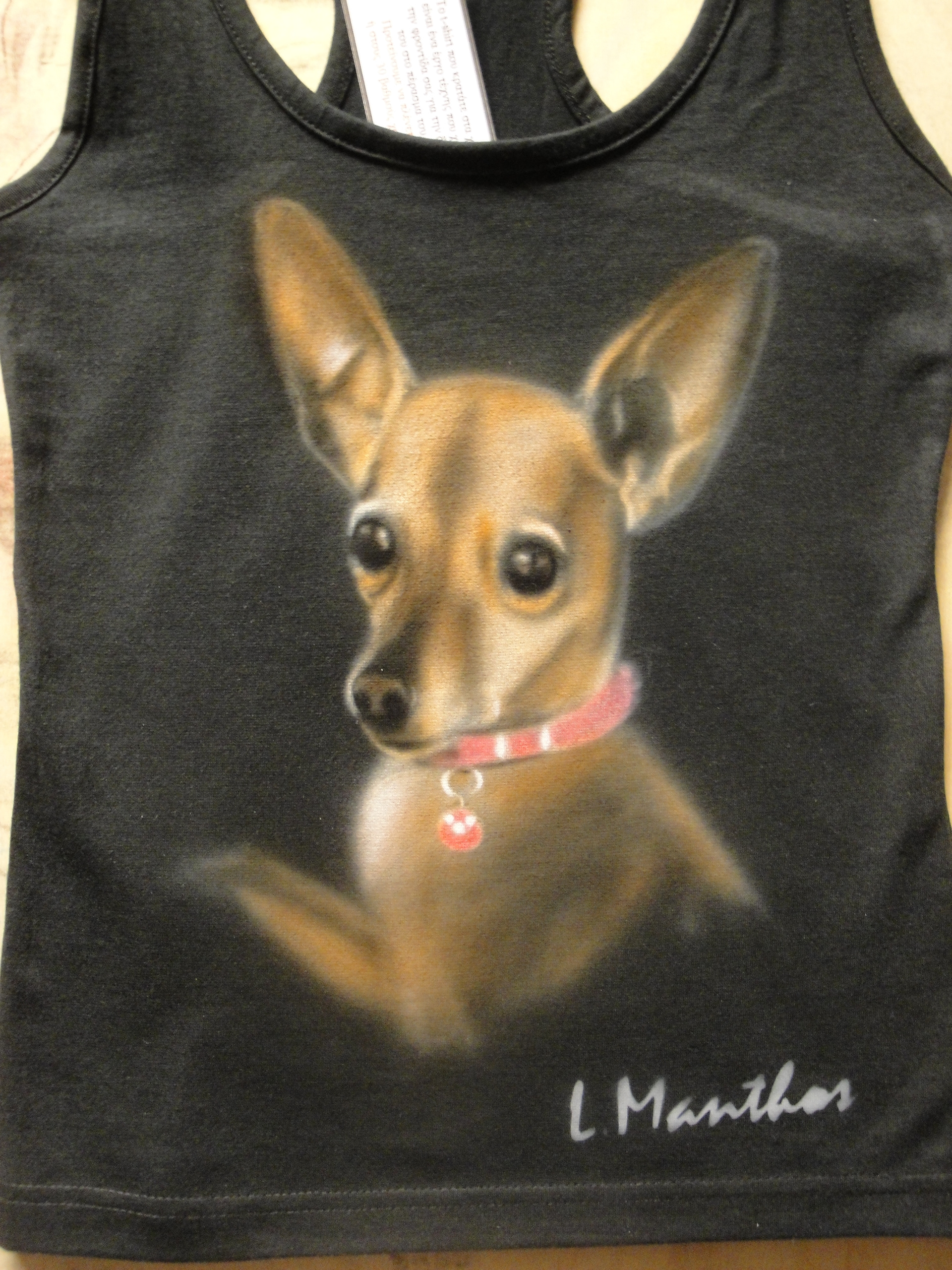 Rudy portrait (airbrush on black ladies t-shirt)