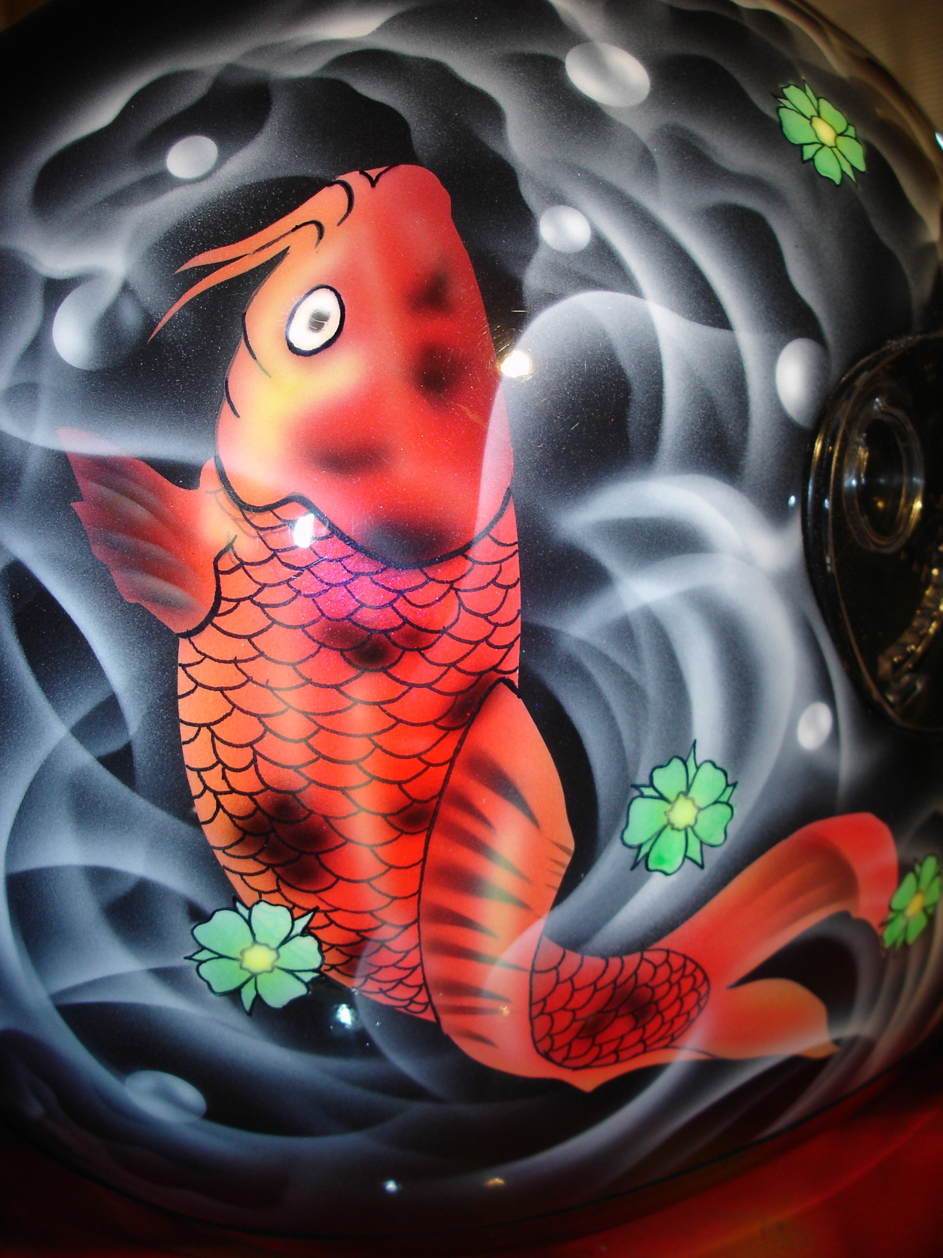 Airbrush artwork (Koi and Dragon ) on motorcycle helmet