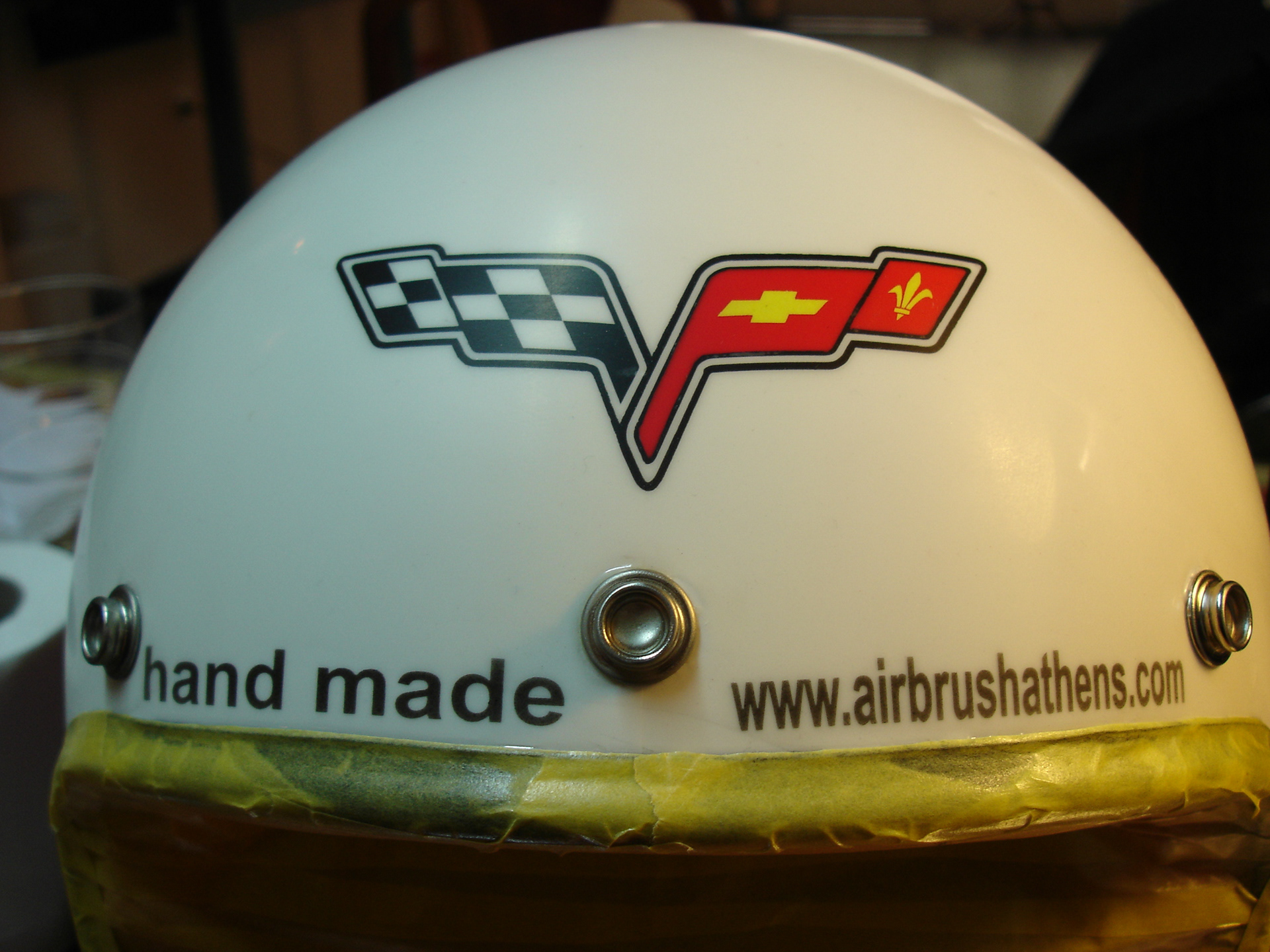 Corvette Ron Fellows airbrush custom-paint on Sparco race hemet