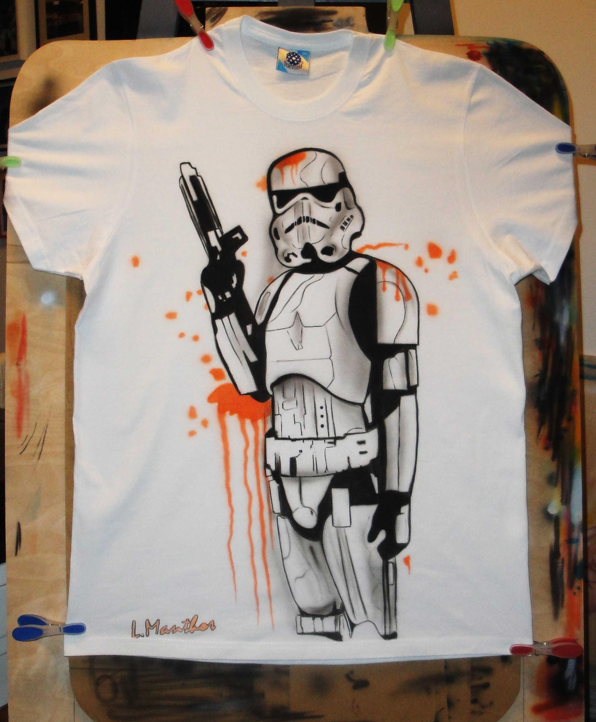 Storm trooper (airbrush on white t-shirt)