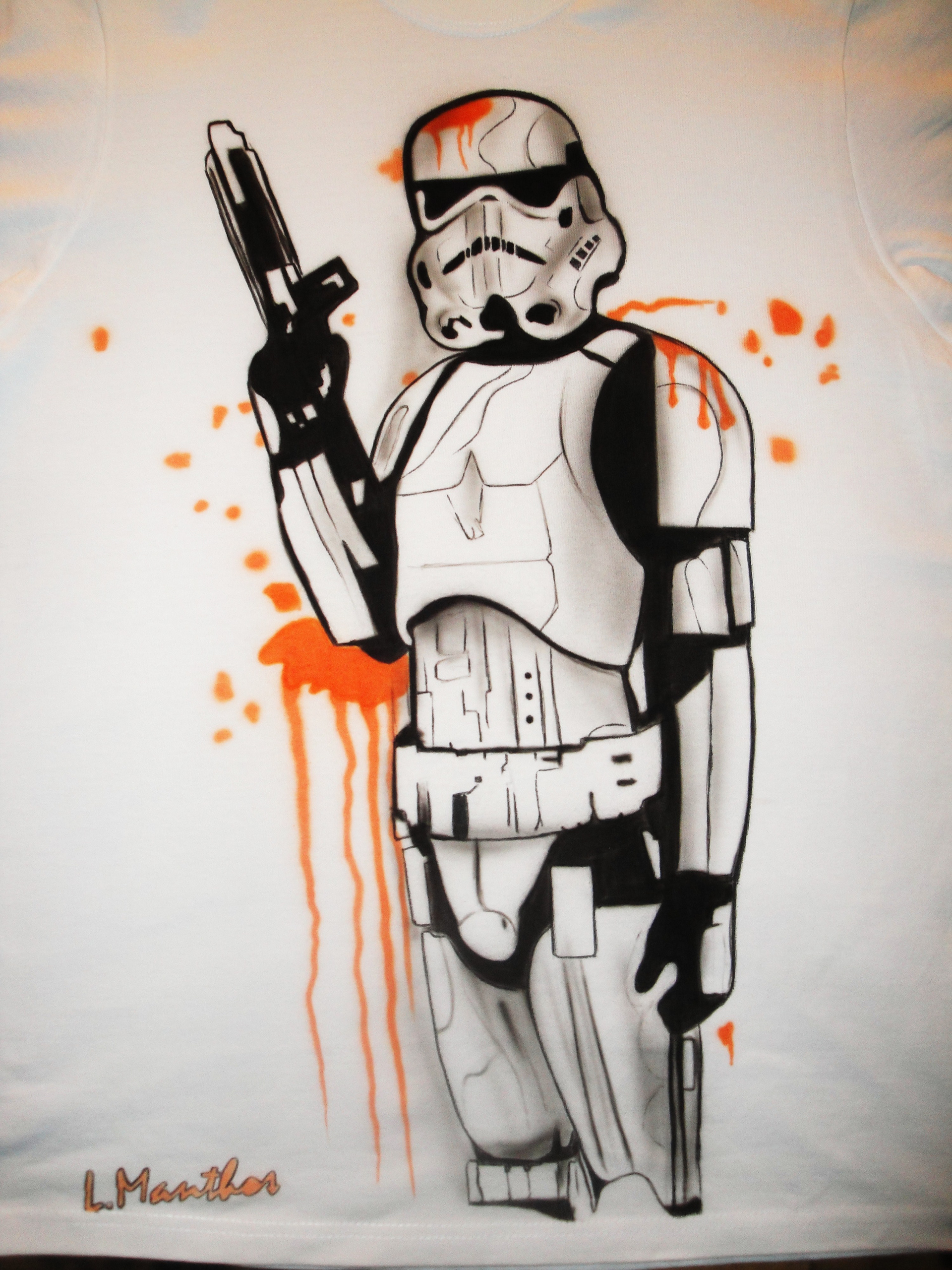 Storm trooper (airbrush on white t-shirt)