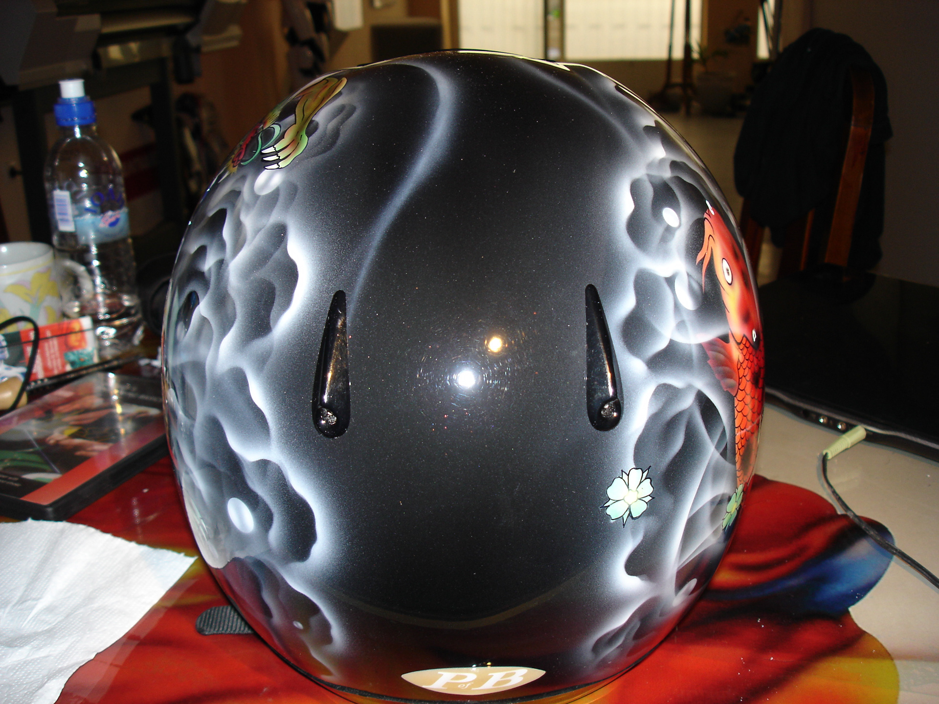 Airbrush artwork (Koi and Dragon ) on motorcycle helmet