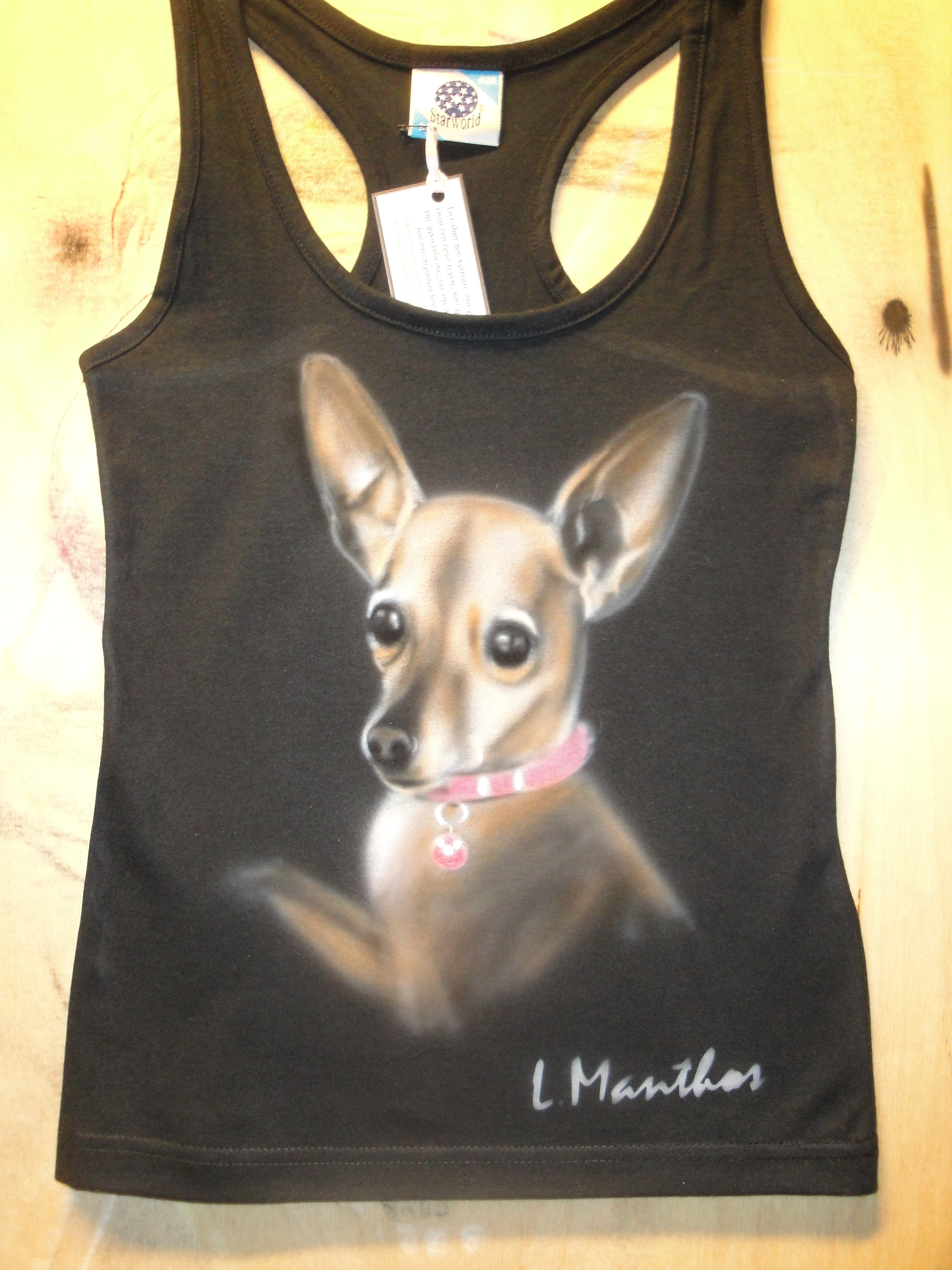 Rudy portrait (airbrush on black ladies t-shirt)