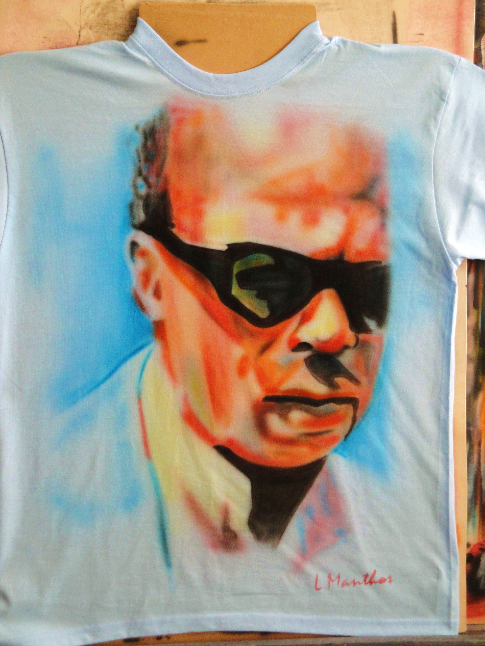 Miles Davis (airbrush on light blue t-shirt) 