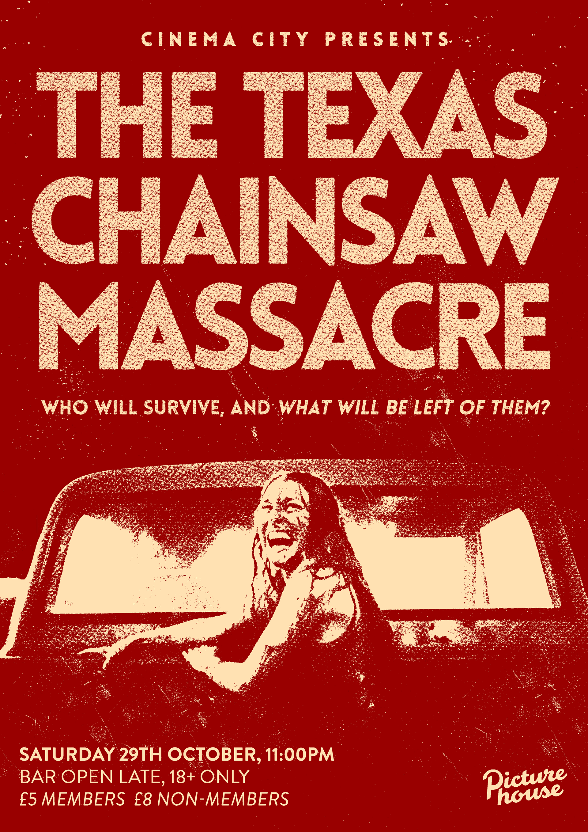 Poster design for Texas Chainsaw Massacre screening at Cinema City, Norwich