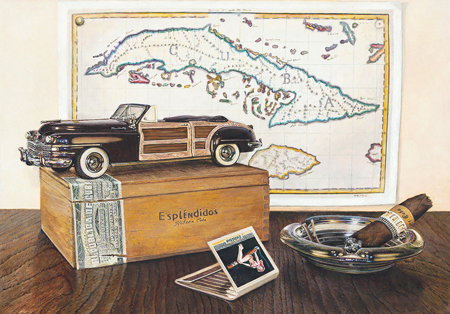 Maquina and a Cohiba / Acrylic on Board