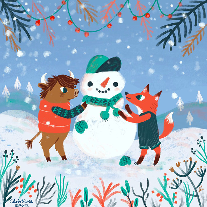 Bull and Fox Build a Snowman